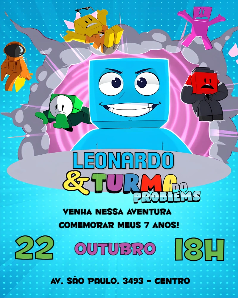 Convite Aniversário Infantil Turma do Problems para Editar