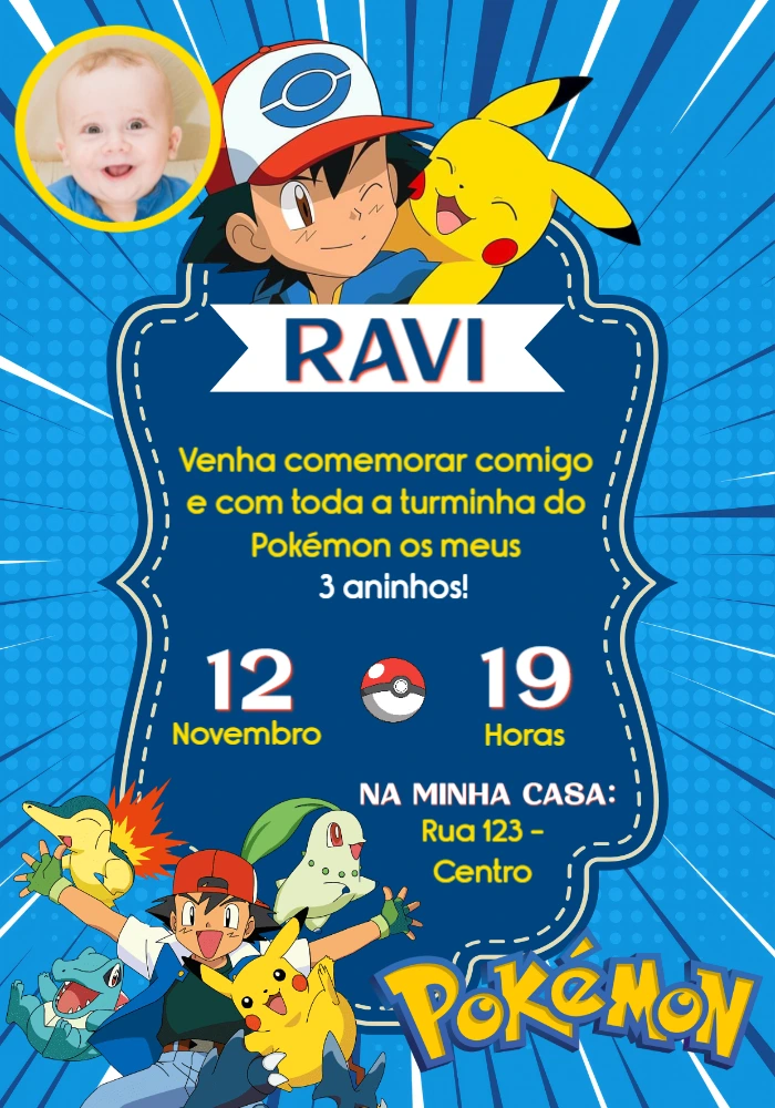 Convite Aniversário Pokémon com foto