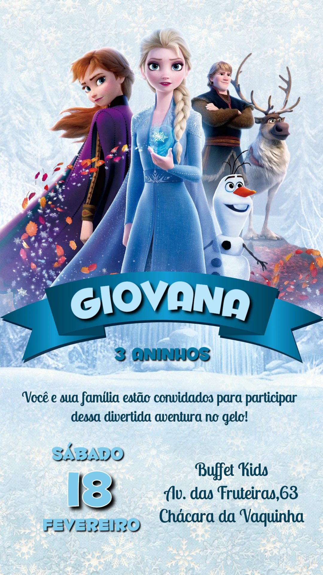Convite de Aniversário Frozen com Personagens para Editar