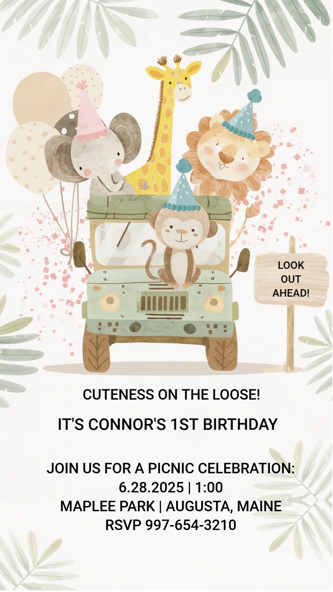 Safari Birthday Invitation with Cute Animals to Edit Online
