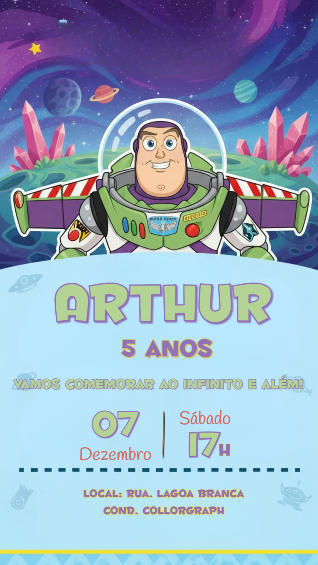 Convite de Aniversário Buzz Lightyear Espacial para Editar