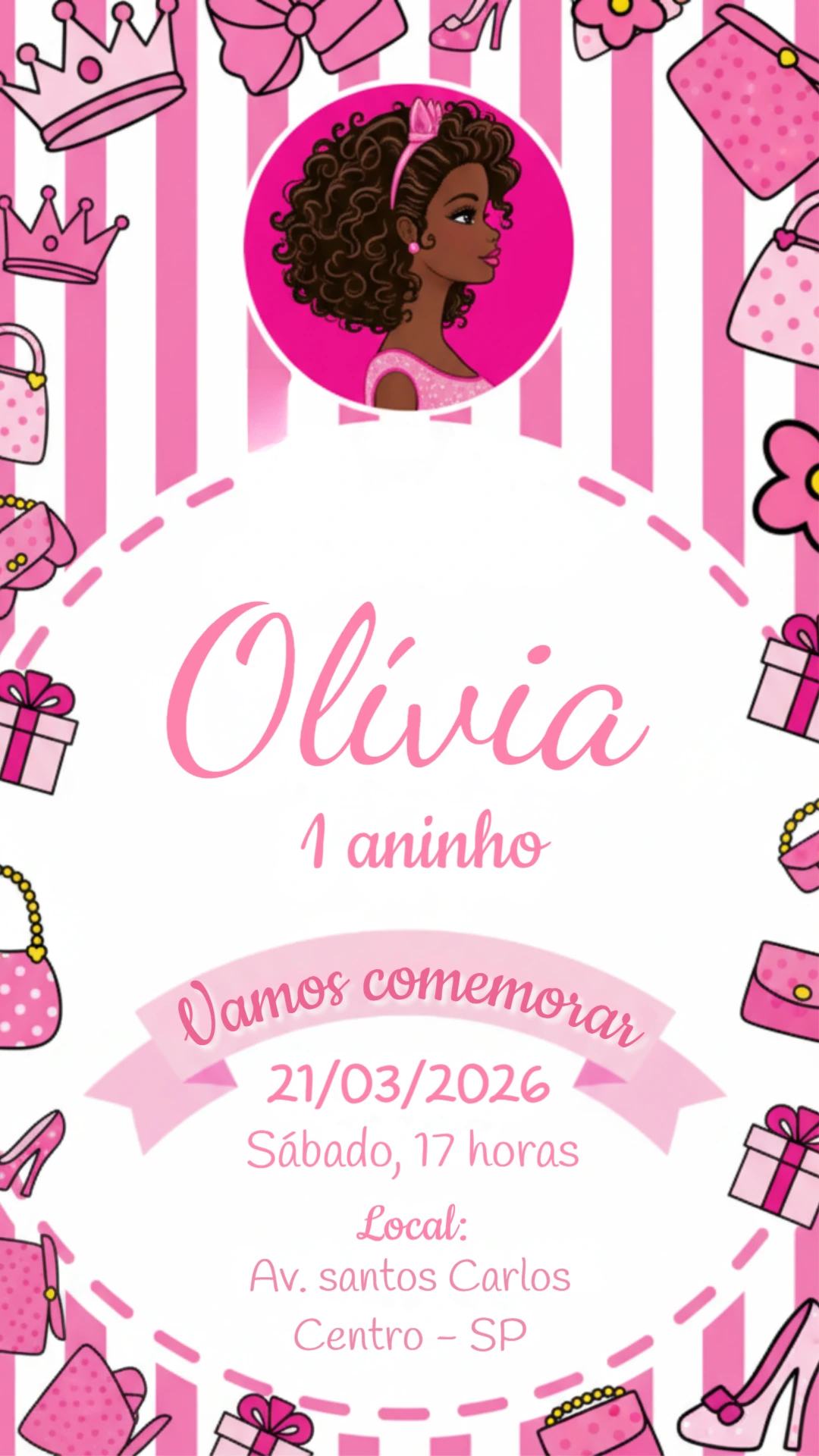 Convite de Aniversário Princesa Negra Rosa para Editar