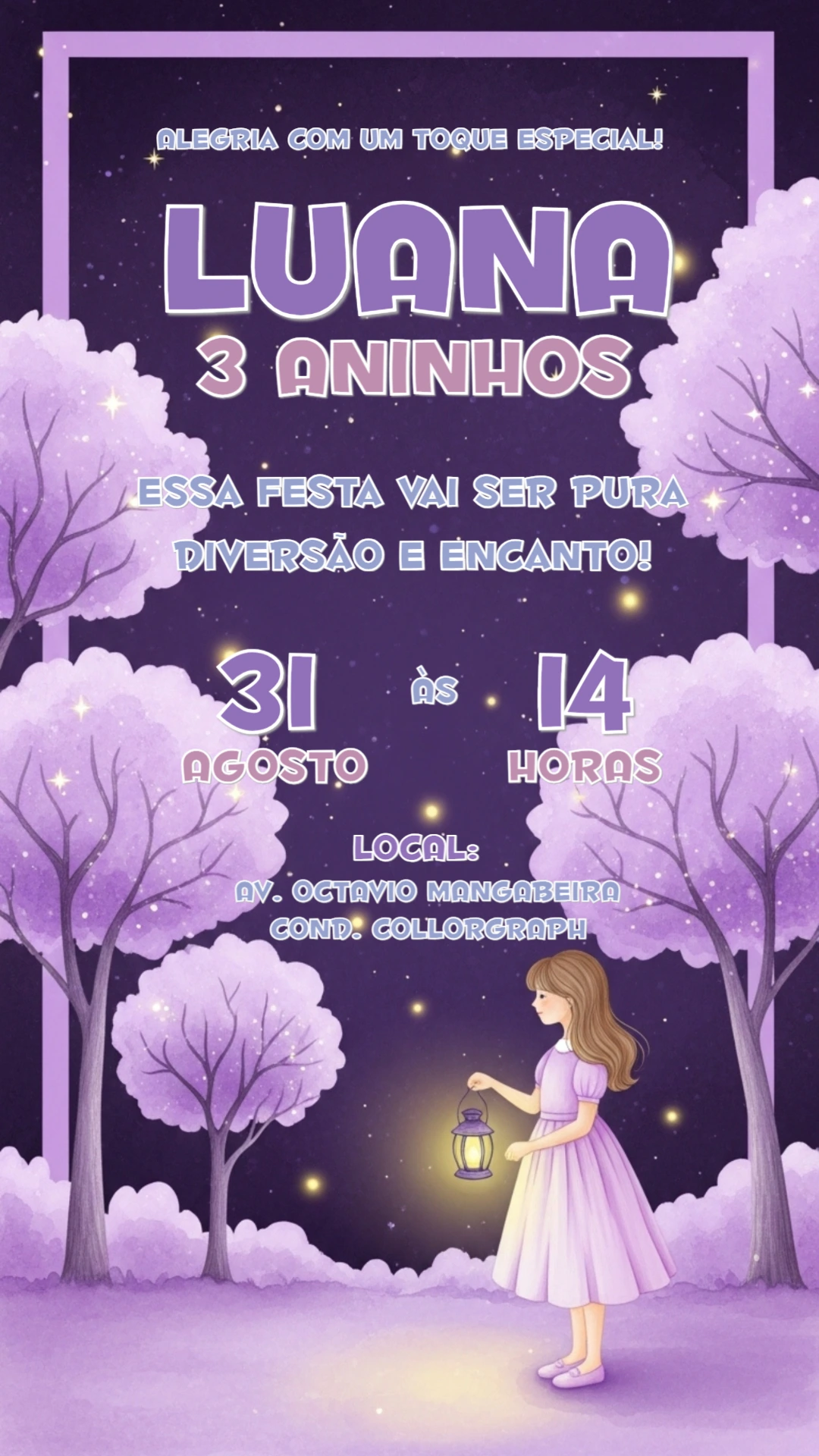 Convite Aniversário Jardim Encantado com Menina para Editar