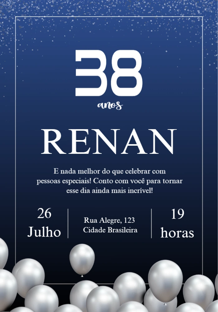 Convite de Aniversário Masculino com Balões para Editar Online