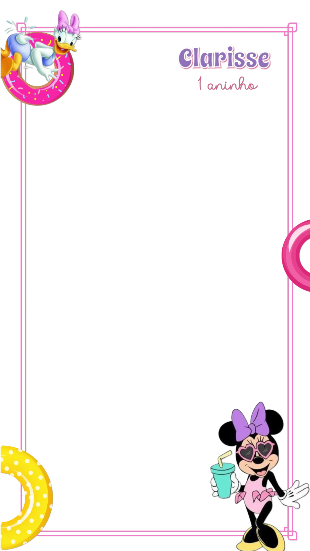 Moldura Story Aniversário Minnie e Margarida para Editar