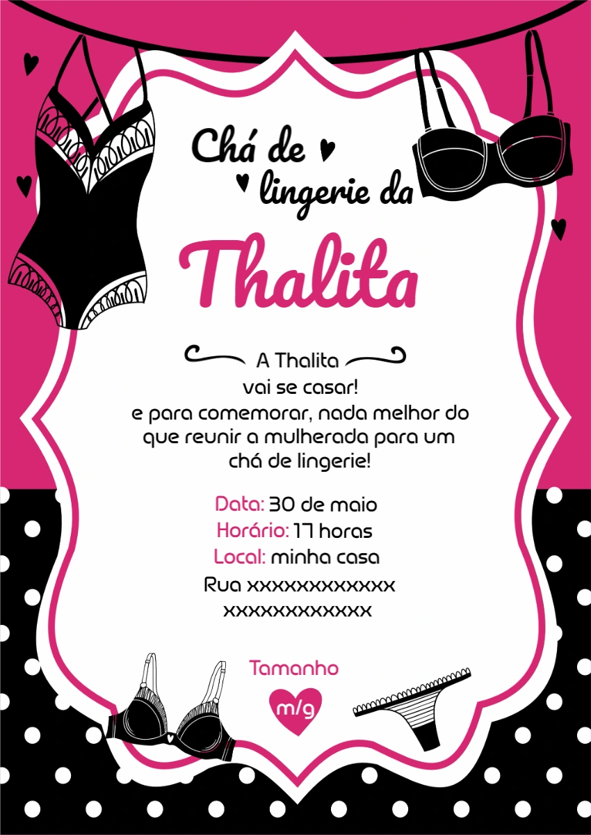 Convite Chá de Lingerie Pink e Preto para Editar Online