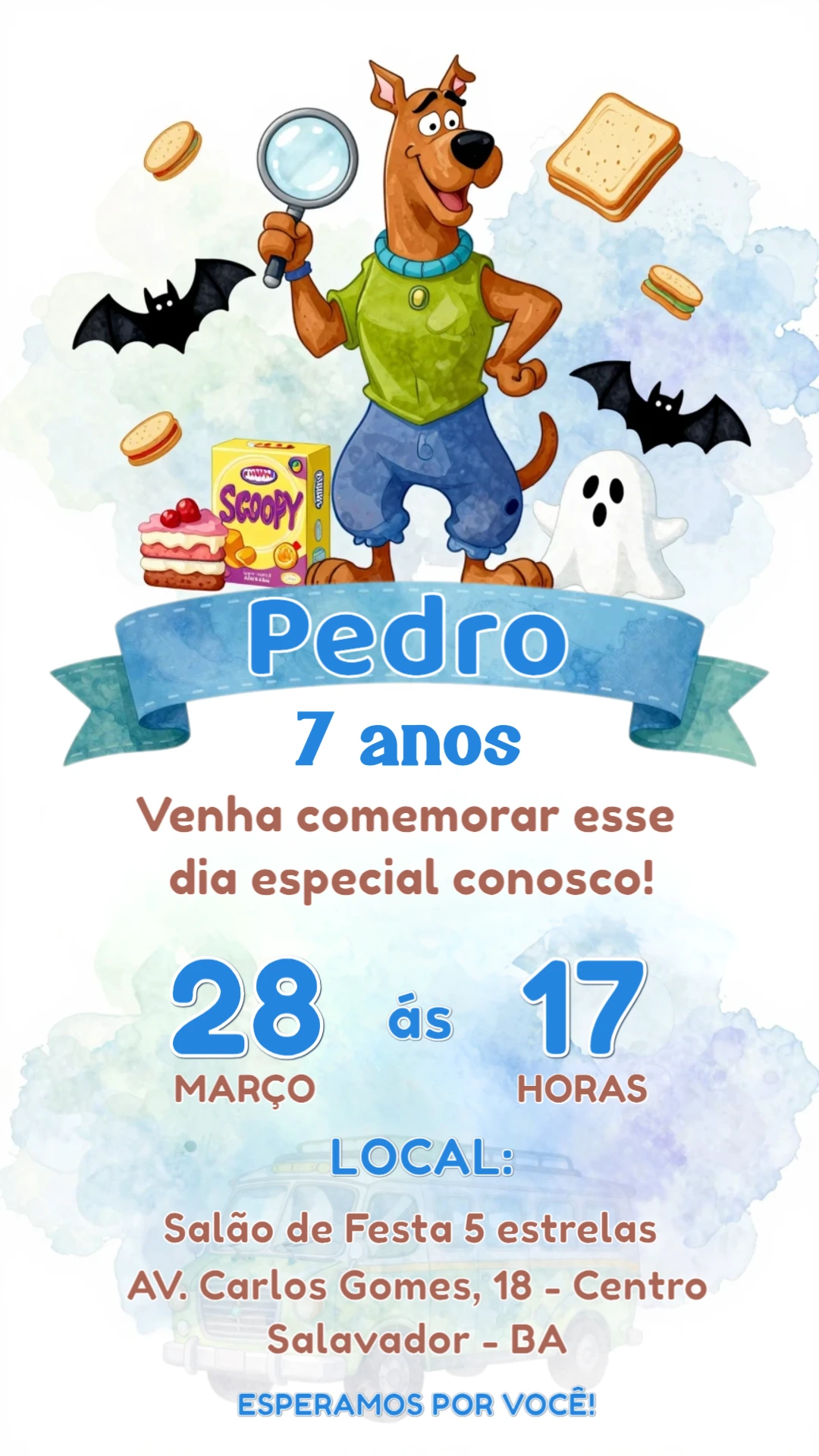 Convite de Aniversário Scooby-Doo Divertido para Editar