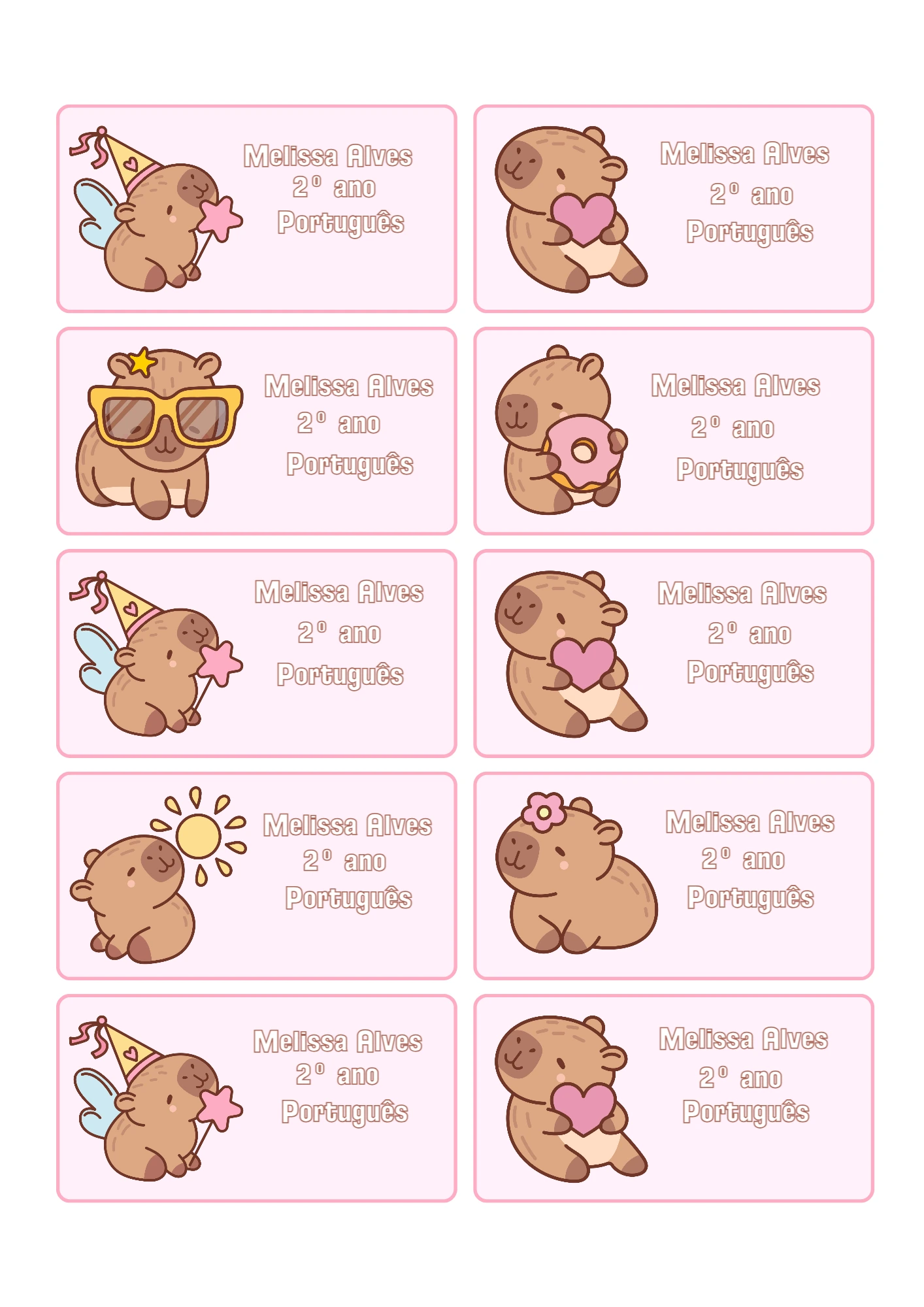 Etiqueta Escolar Editável Tema Capivara Fofa para Imprimir