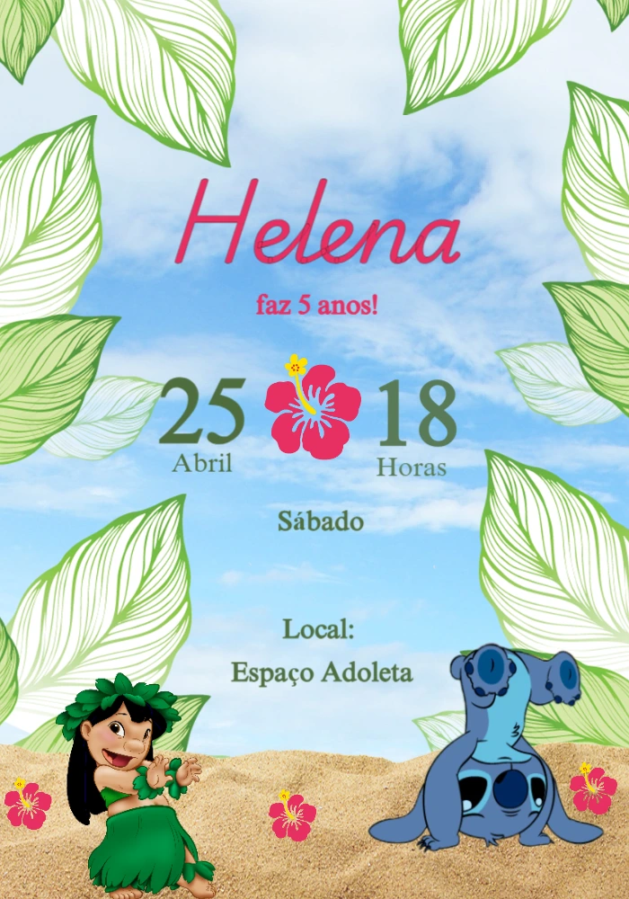 Convite Aniversário Lilo e Stitch para Editar Online