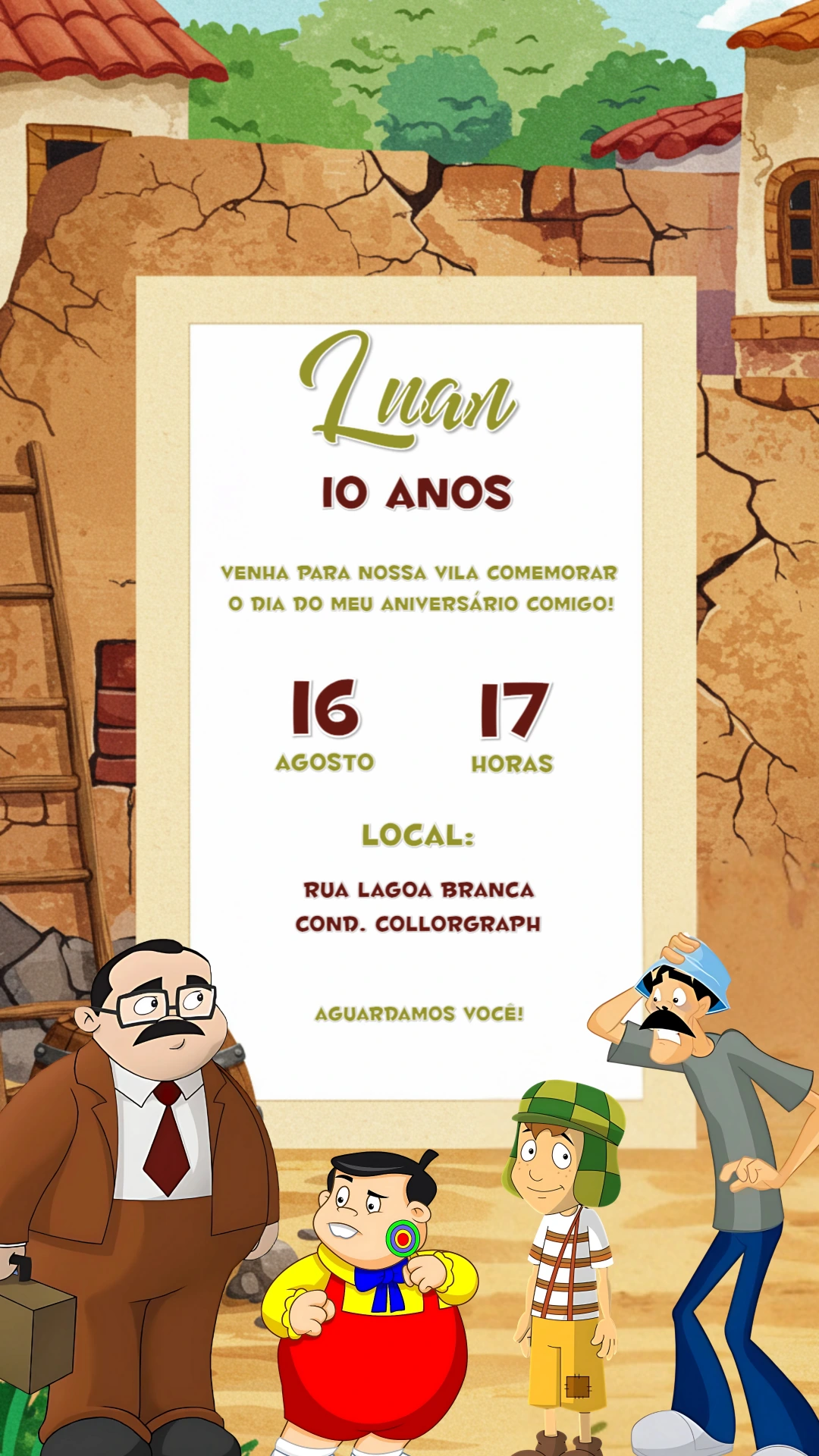 Convite de Aniversário Turma do Chaves para Editar Online