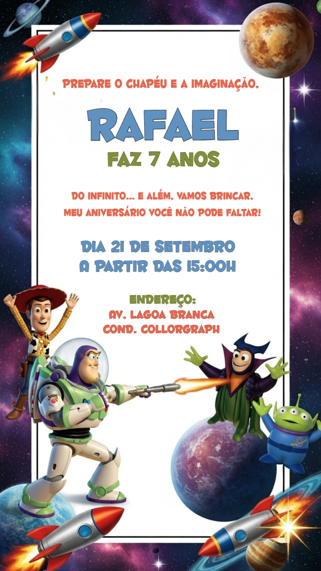 Convite de Aniversário Toy Story com Personagens para Editar