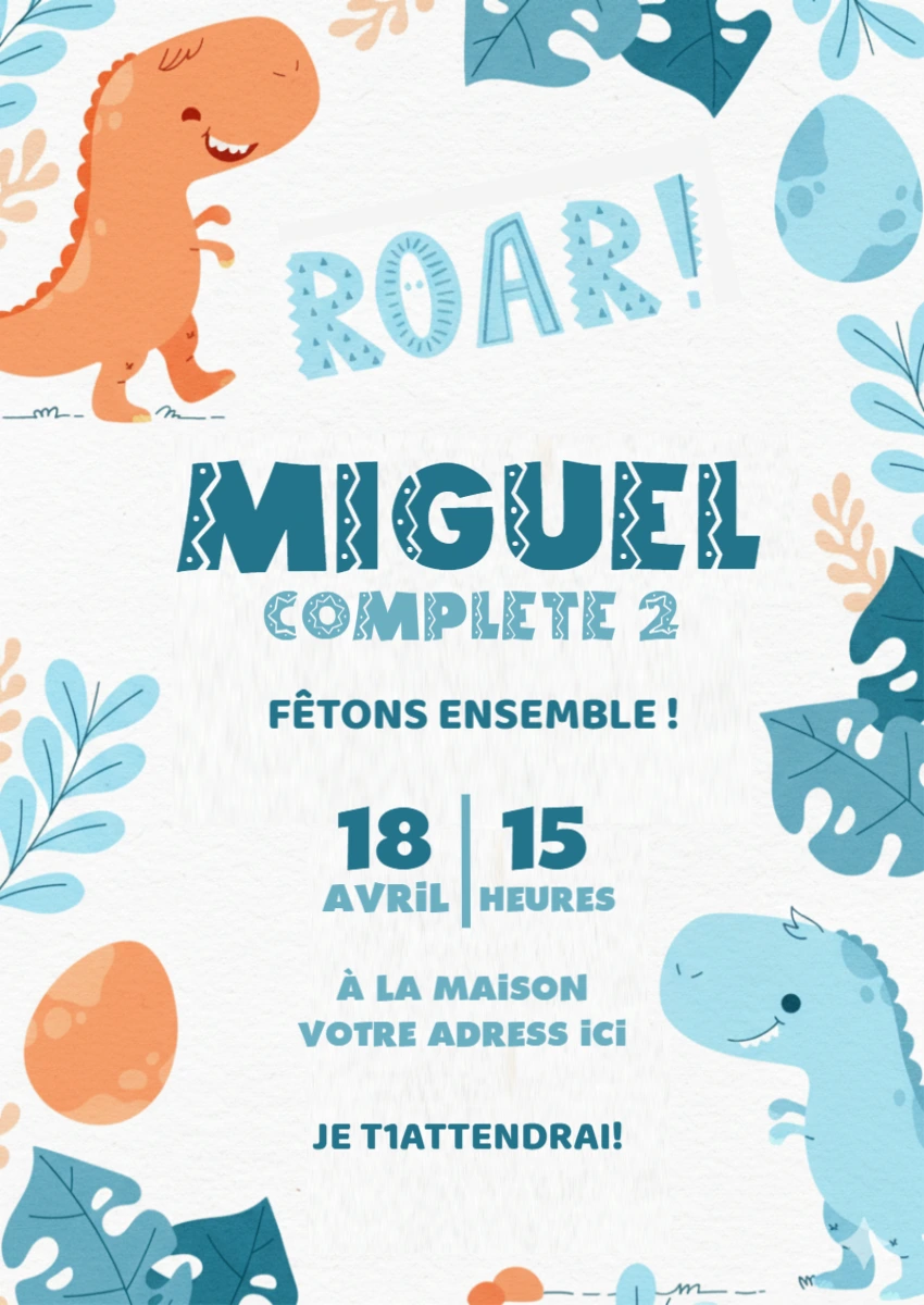 Invitation Anniversaire Dinosaure Mignon | Modèle à Modifier