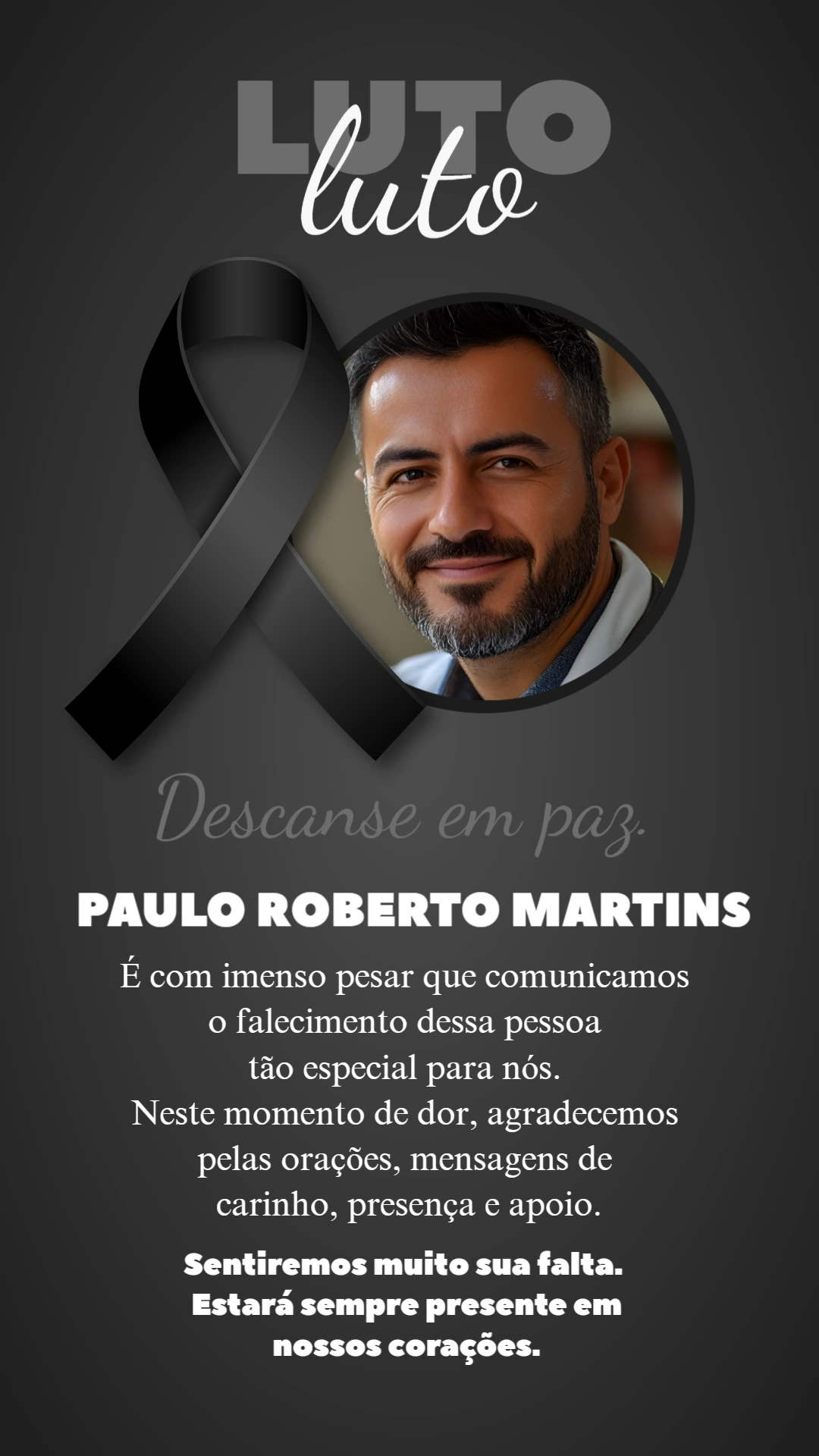 Comunicado de Falecimento com Foto para Editar Online