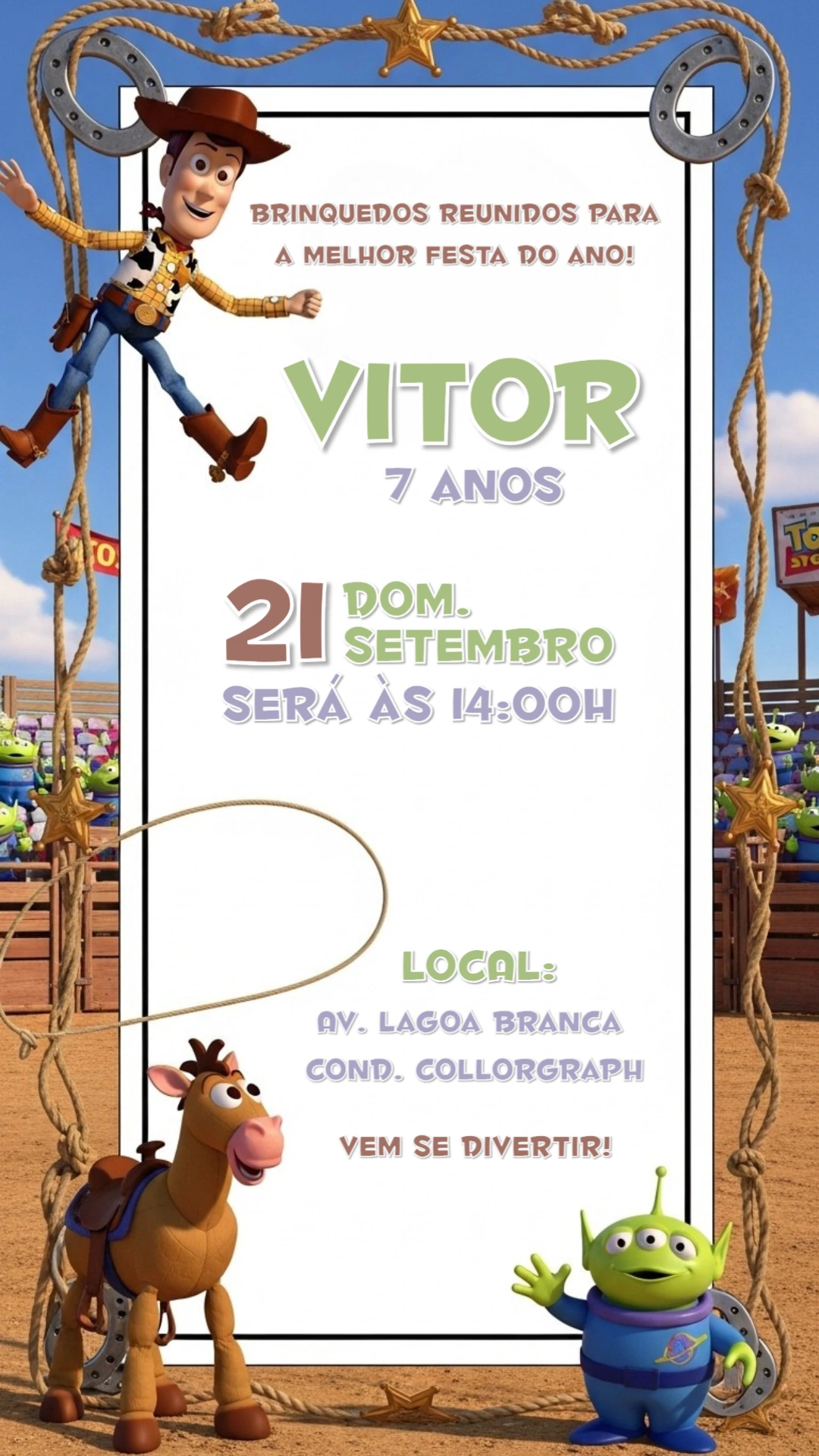 Convite de Aniversário Toy Story com Personagens para Editar