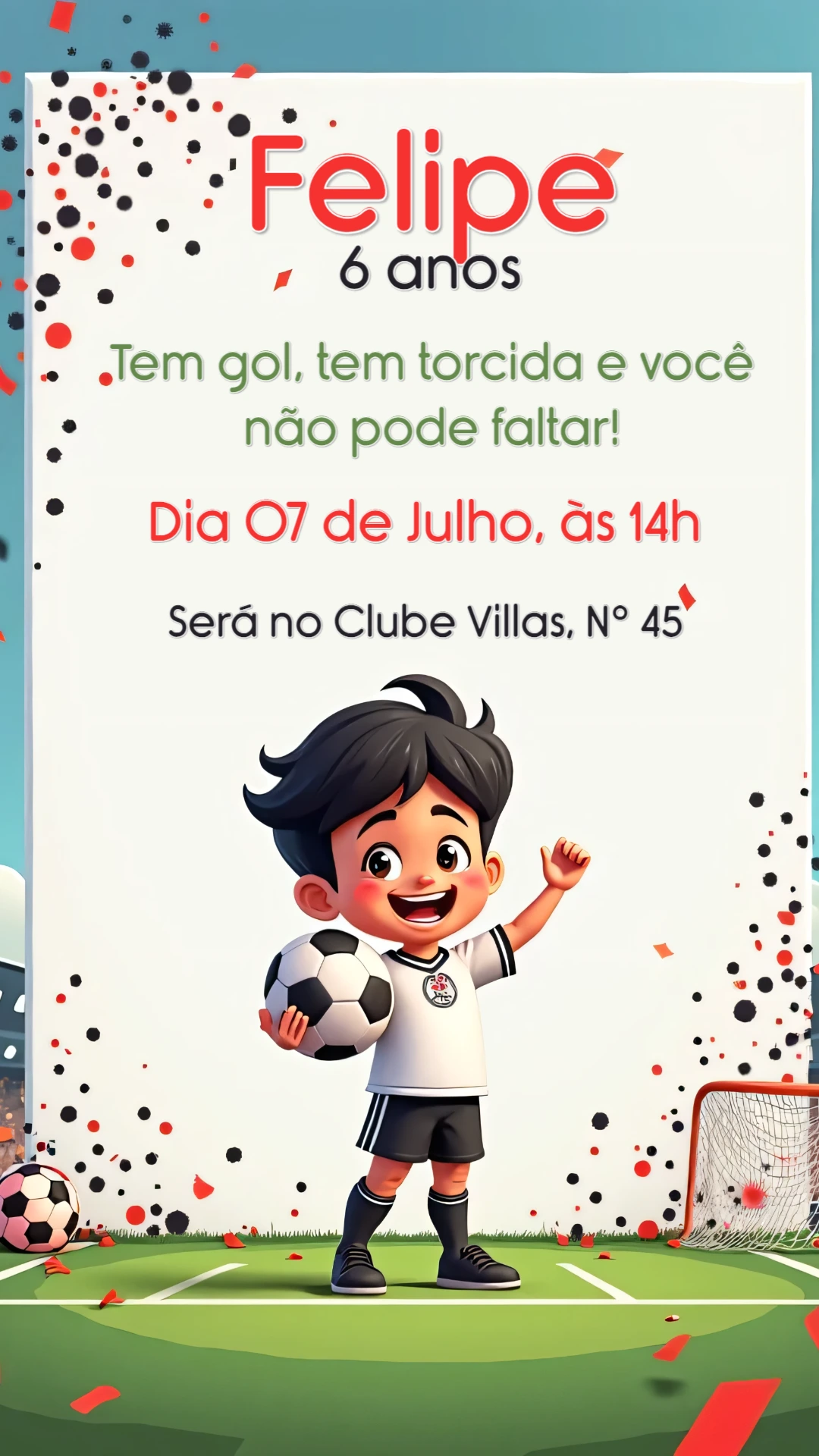 Convite de Aniversário Futebol Menino para Editar Online