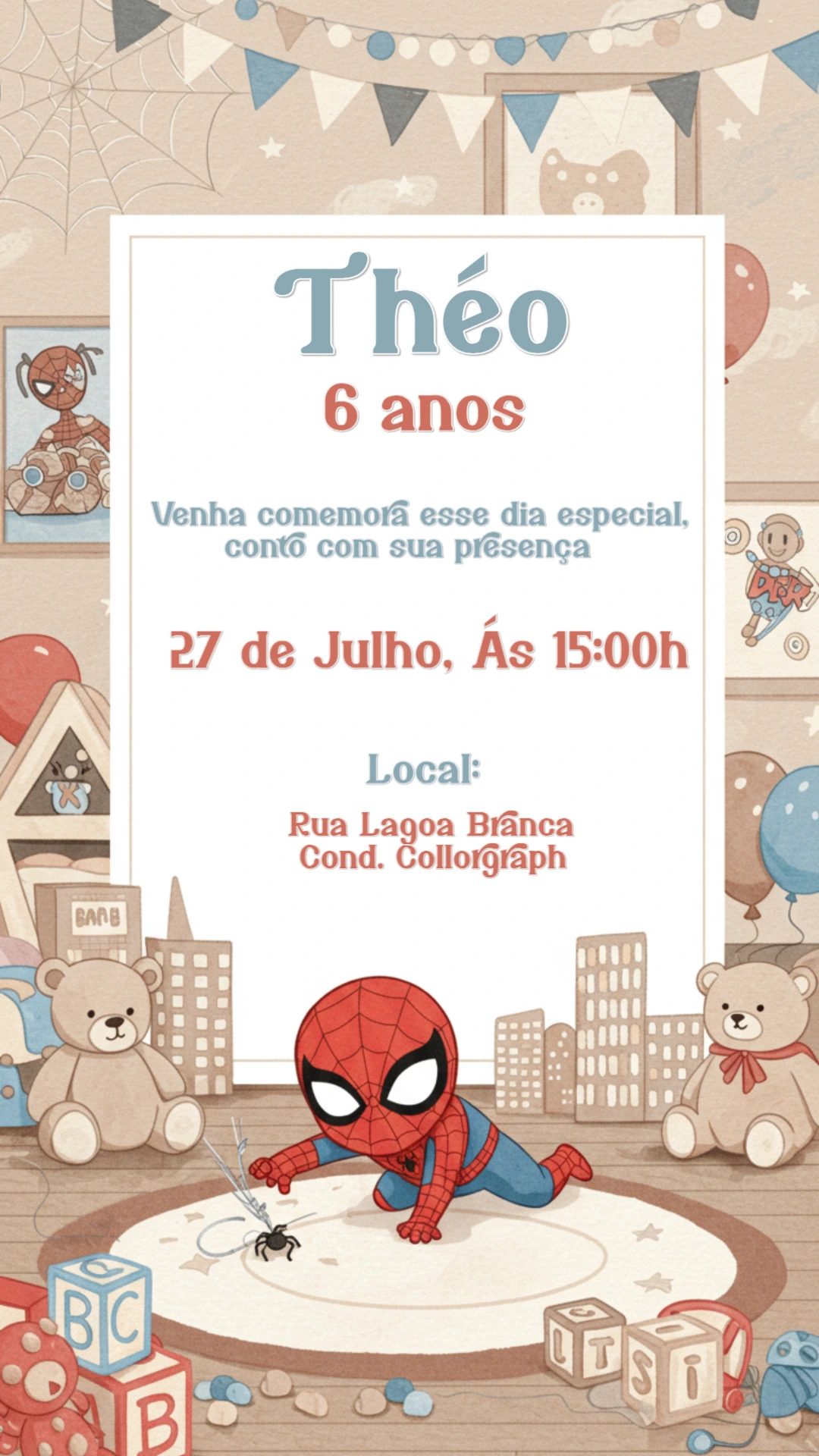 Convite Aniversário Homem Aranha Baby Fofo para Editar Online