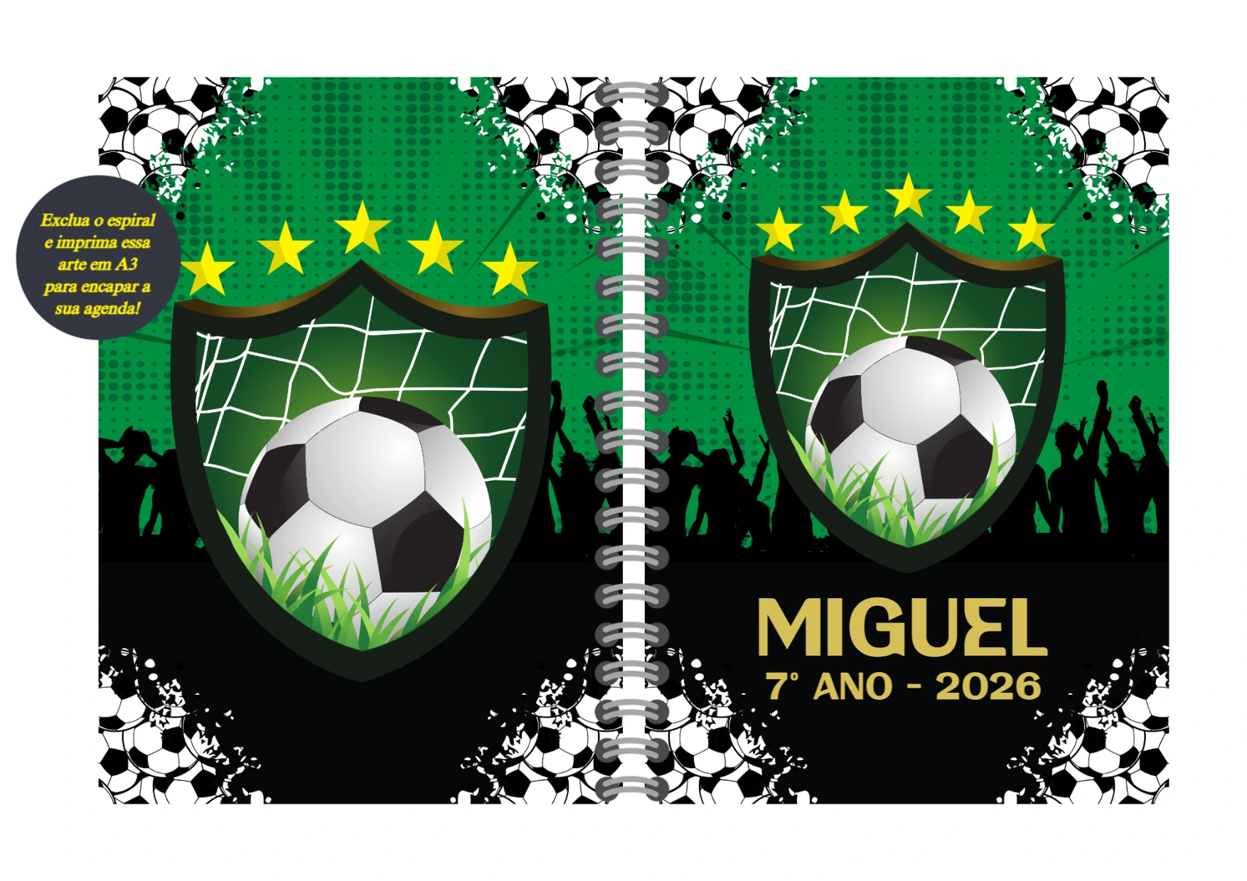 Capa de Agenda Futebol com Escudo para Editar Online