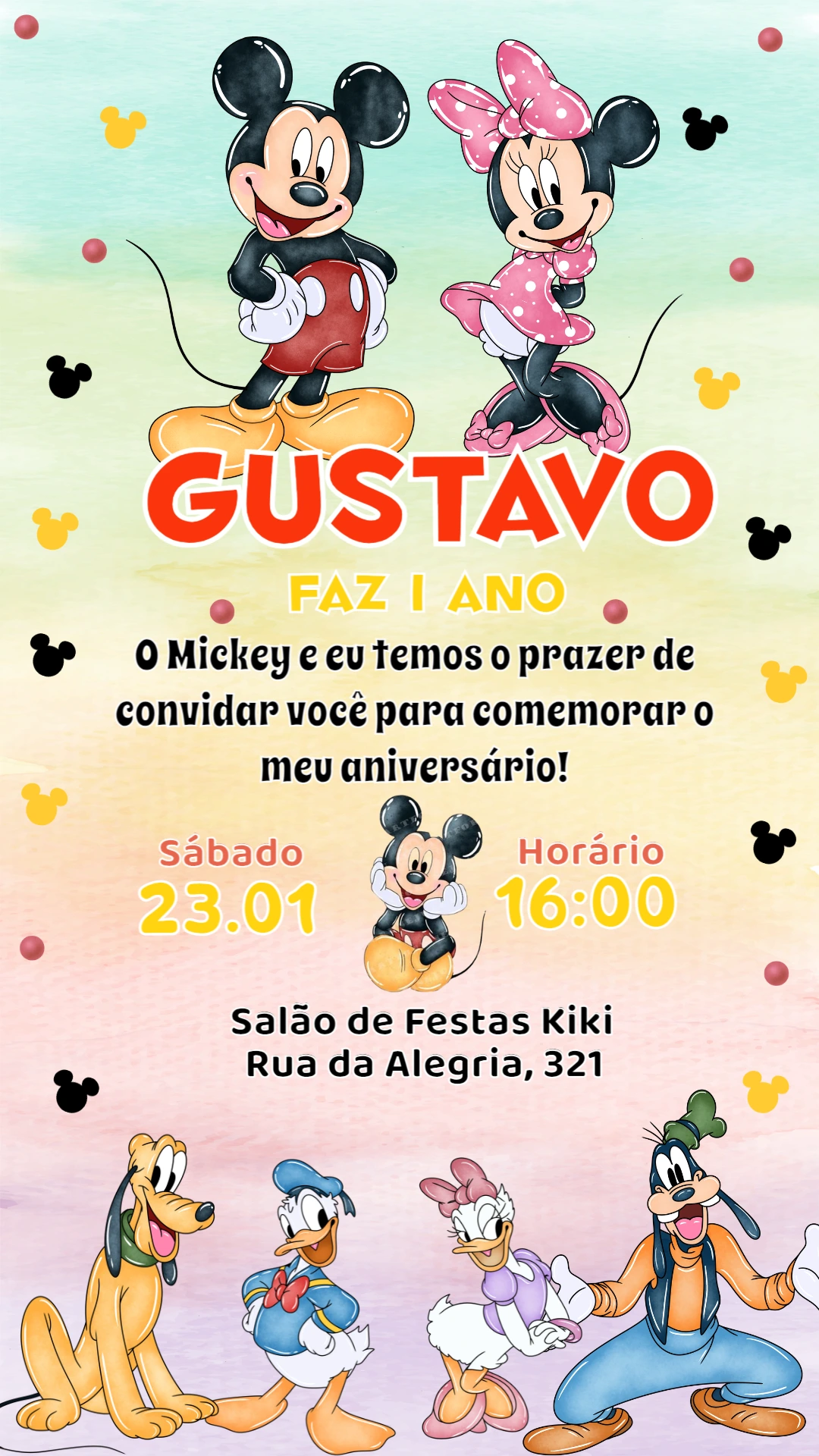 Convite Aniversário Turma do Mickey Mouse para Editar Online