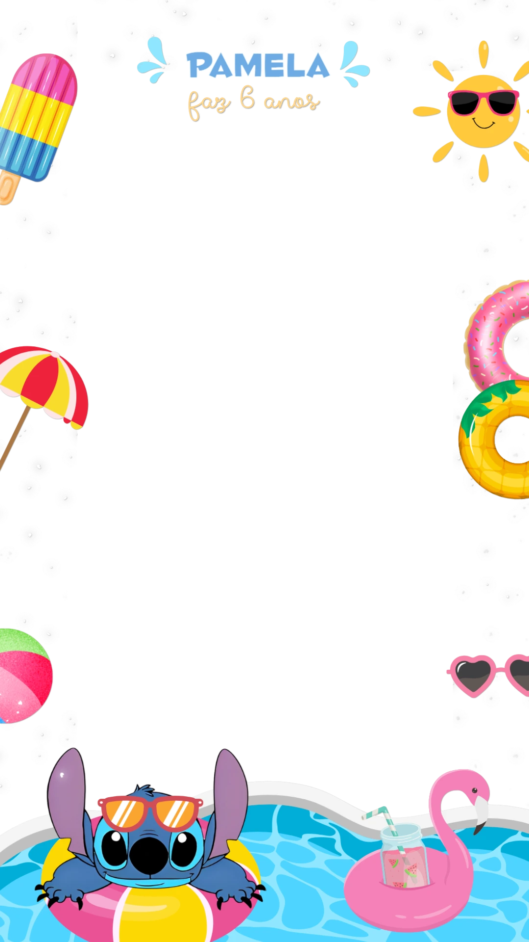 Moldura Aniversário Stitch Pool Party para Editar Online