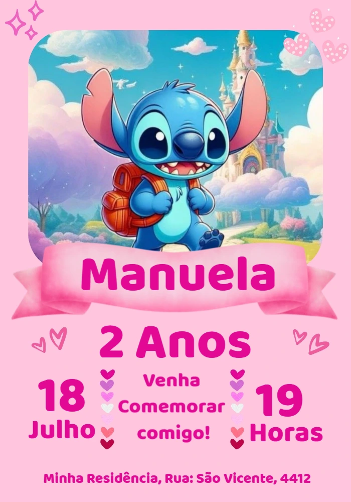 Convite de Aniversário Stitch para Editar Online