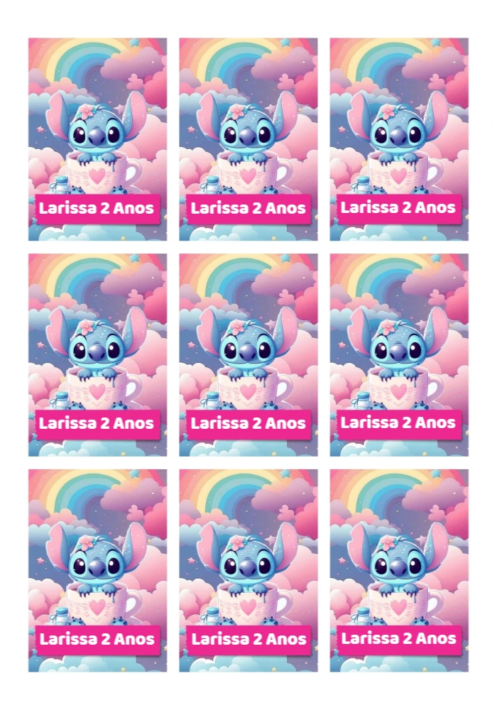 Tag Aniversário Stitch Fofo para Editar e Imprimir
