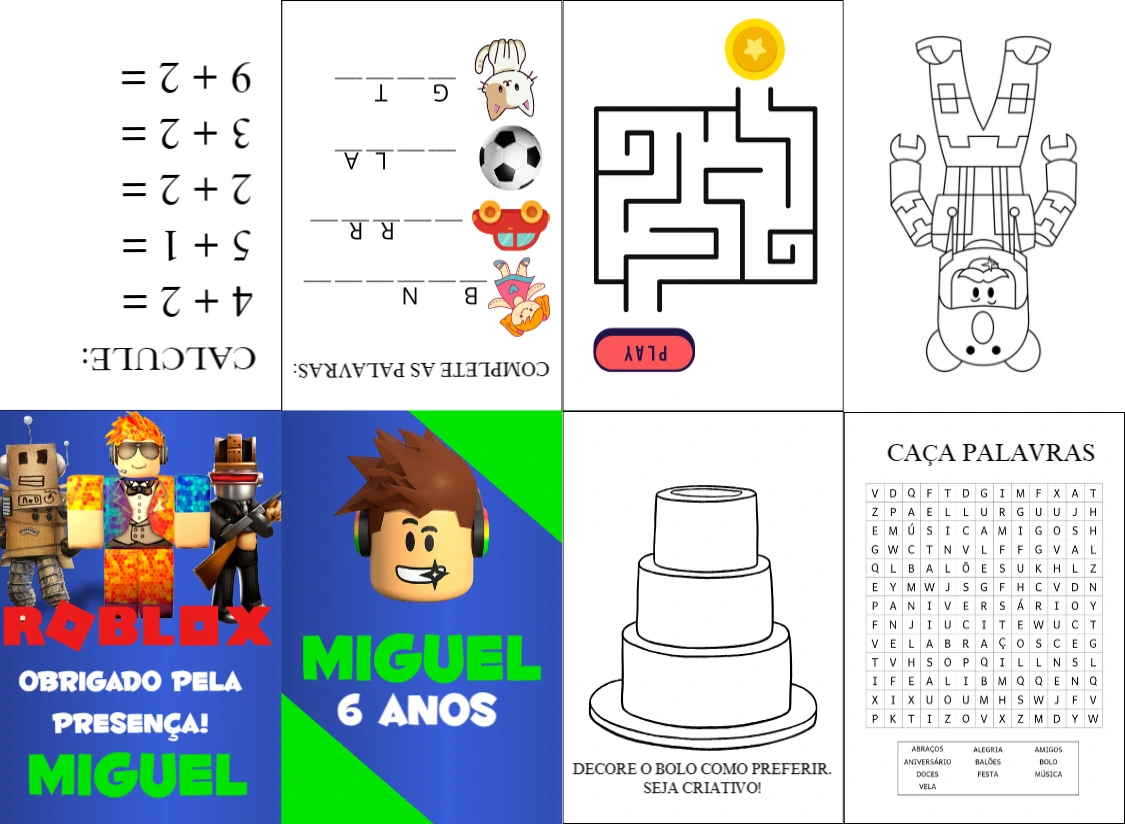 Mini Livro de Atividades Roblox Editável para Aniversário