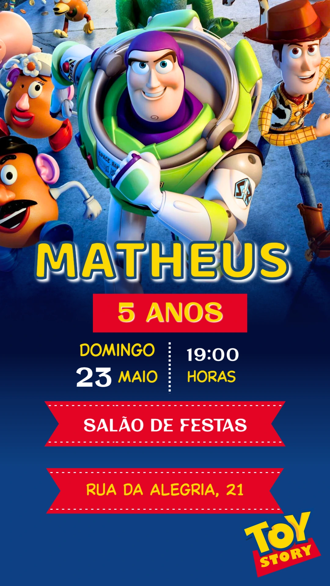 Convite de Aniversário Toy Story com Personagens para Editar