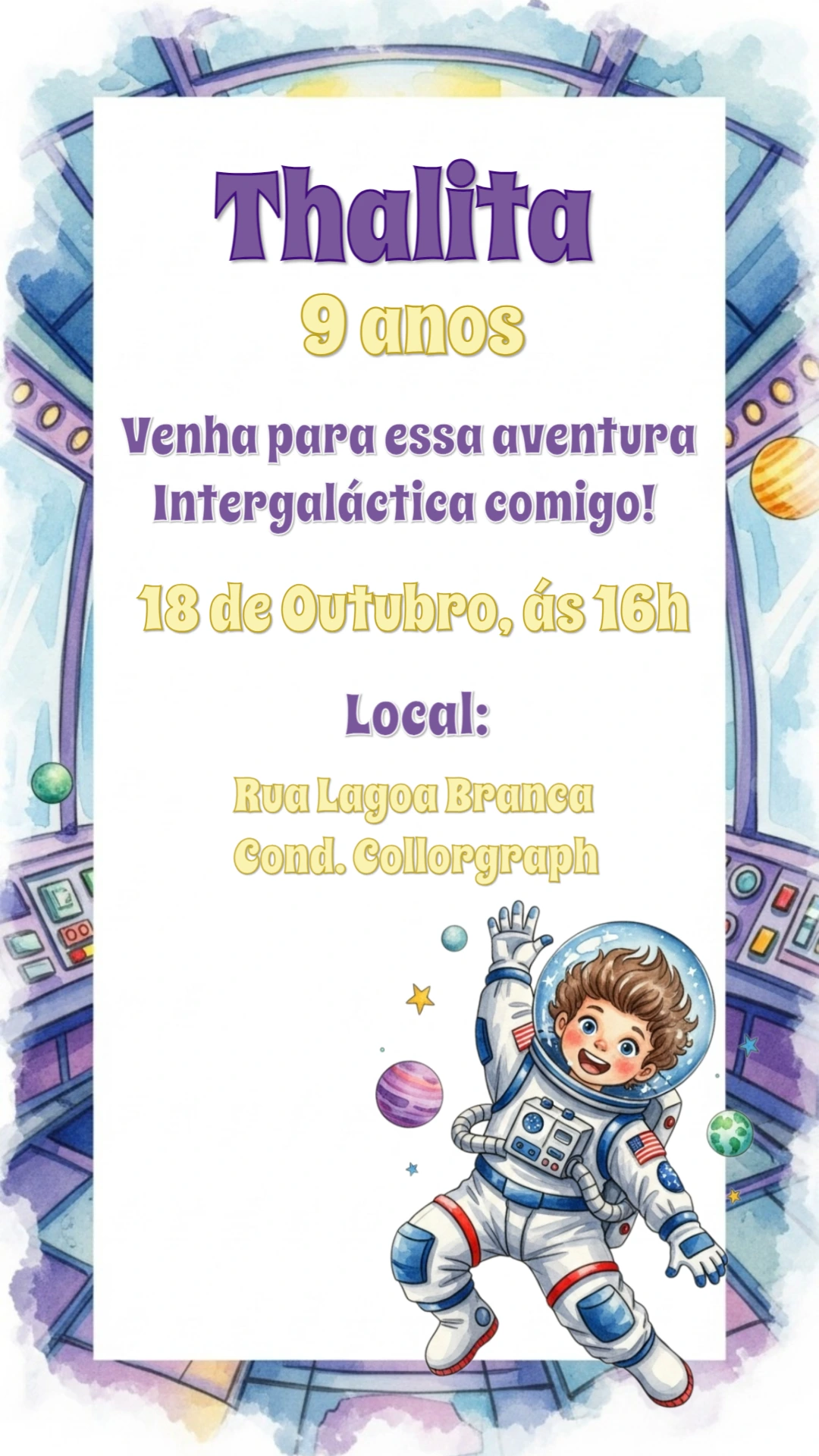 Convite de Aniversário Astronauta para Editar Online