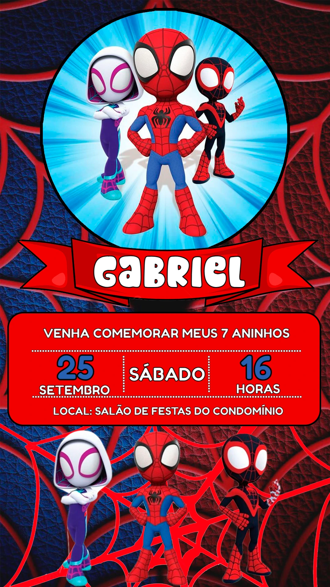 Convite Aniversário Spidey e seus Amigos para Editar Online