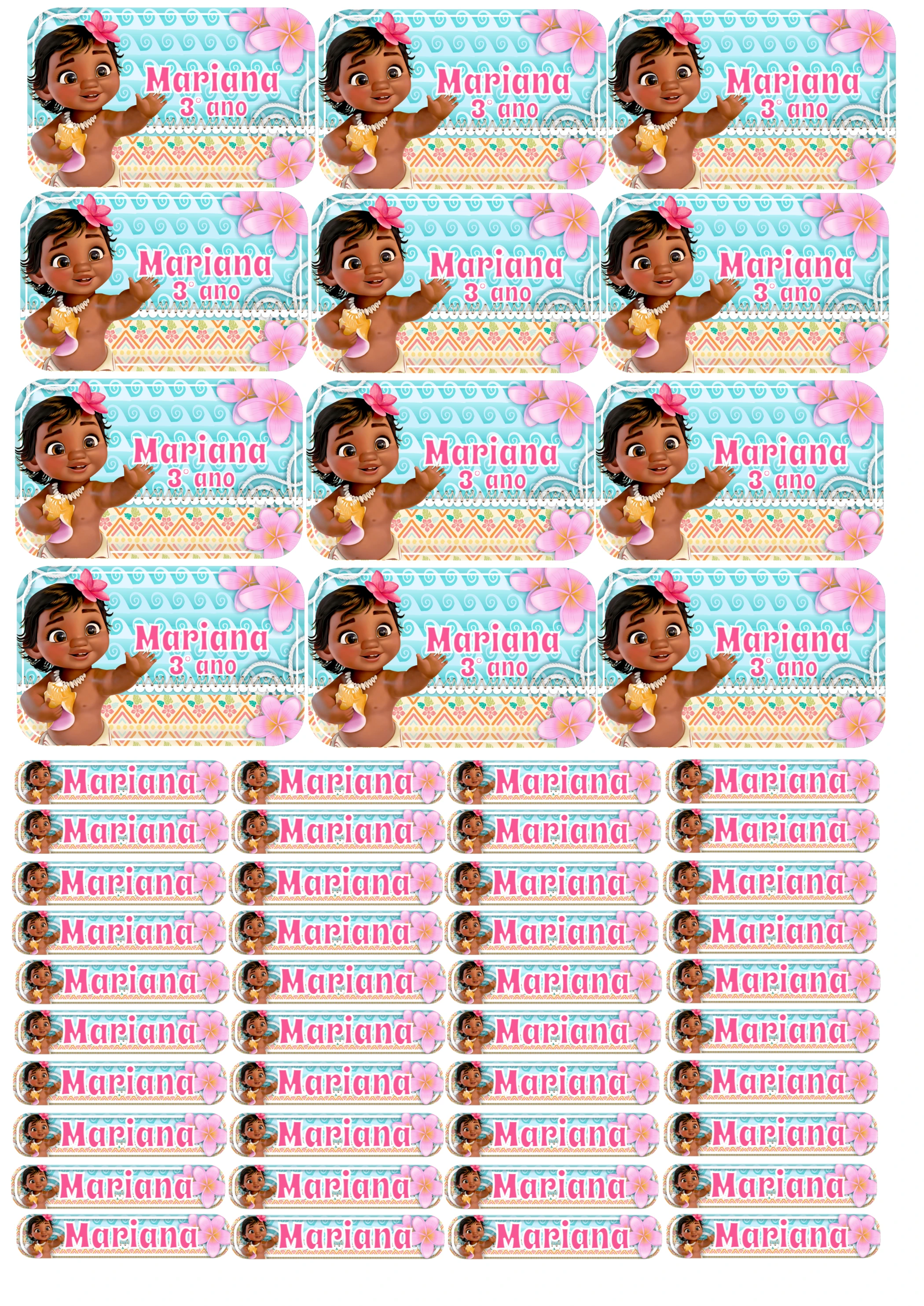 Etiquetas Escolares Moana Baby Tema Tropical para Editar