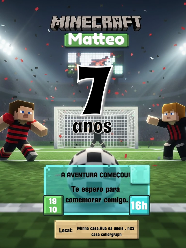 Convite de Aniversário Minecraft Futebol para Editar Online