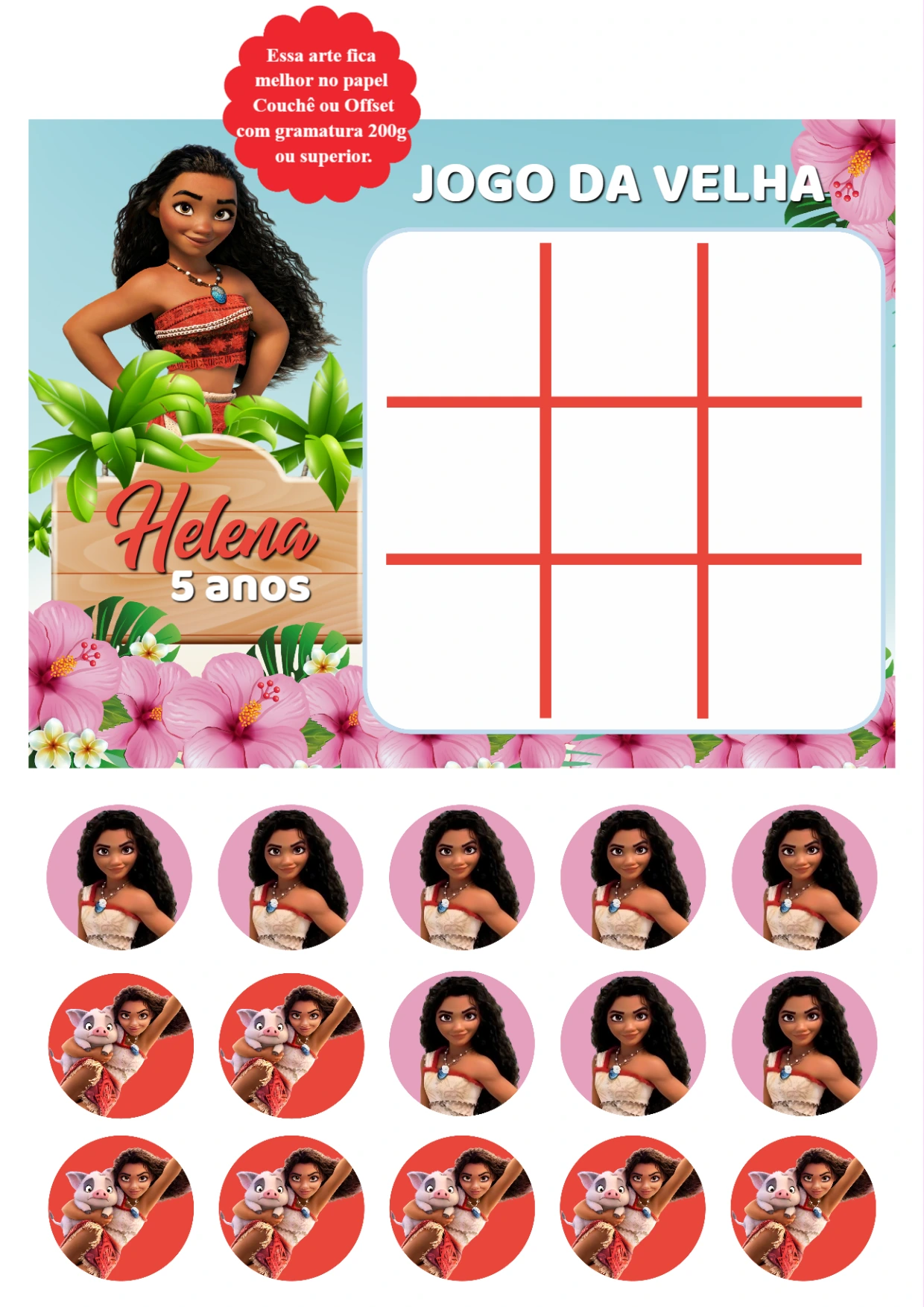 Jogo da Velha Moana para Editar e Imprimir