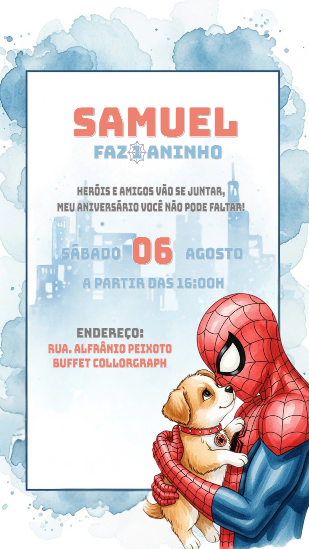 Convite de Aniversário Homem Aranha para Editar Online