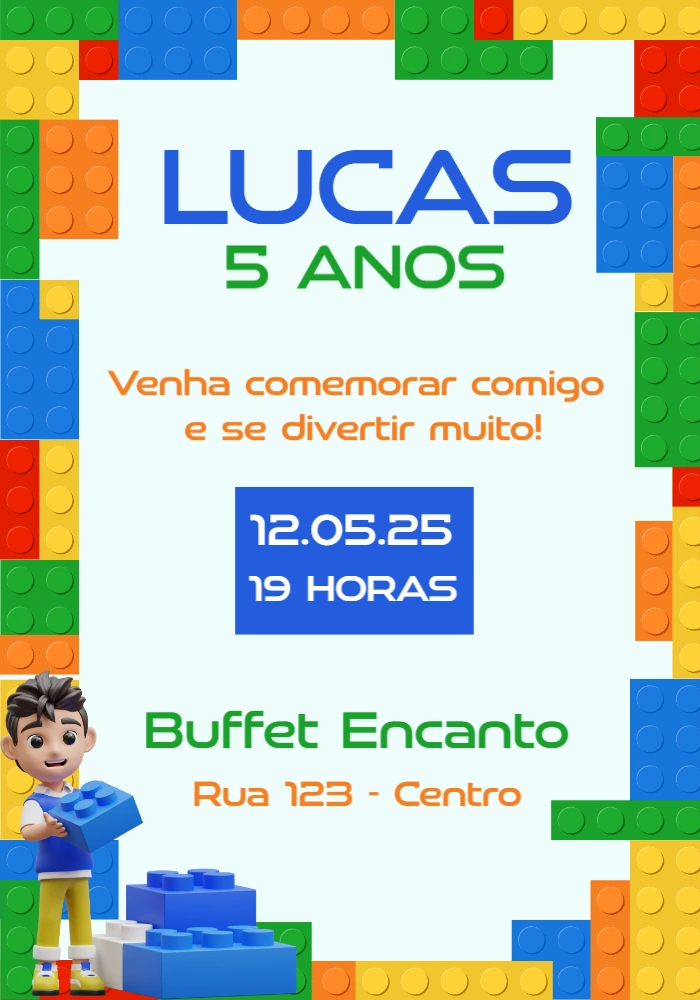 Convite Aniversário Blocos de Montar para Editar Online