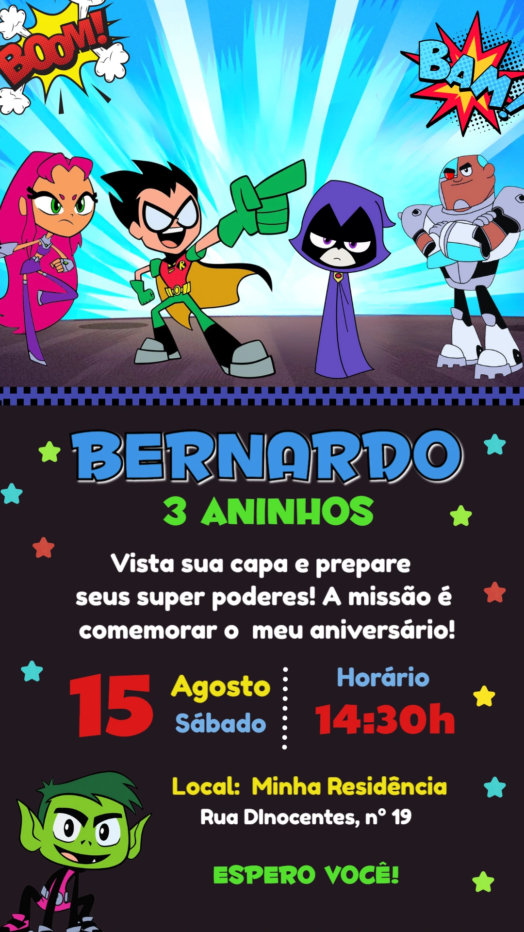 Convite Aniversário Jovens Titãs para Editar Online