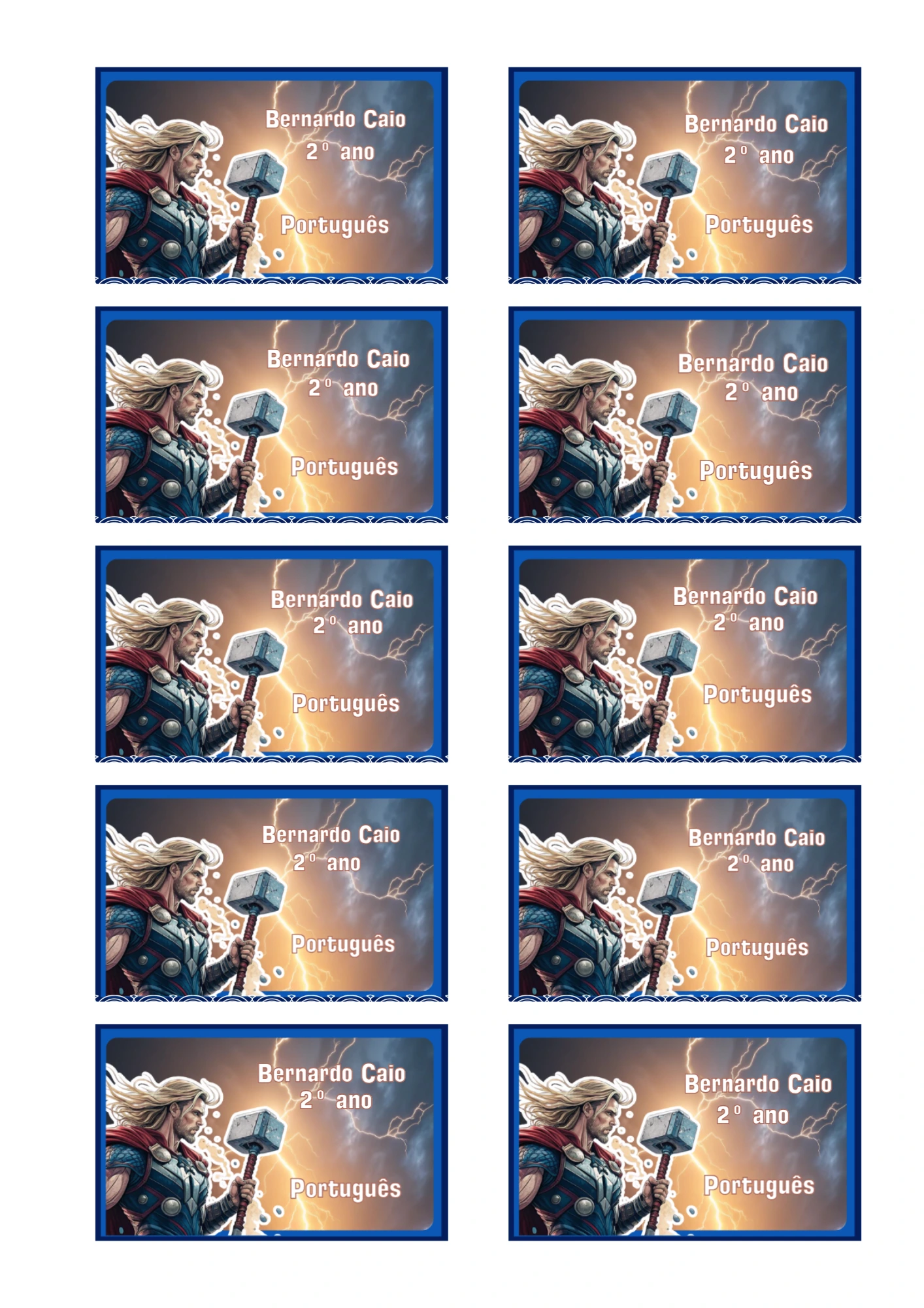 Etiqueta Escolar Thor Super-Herói Modelo Digital Editável