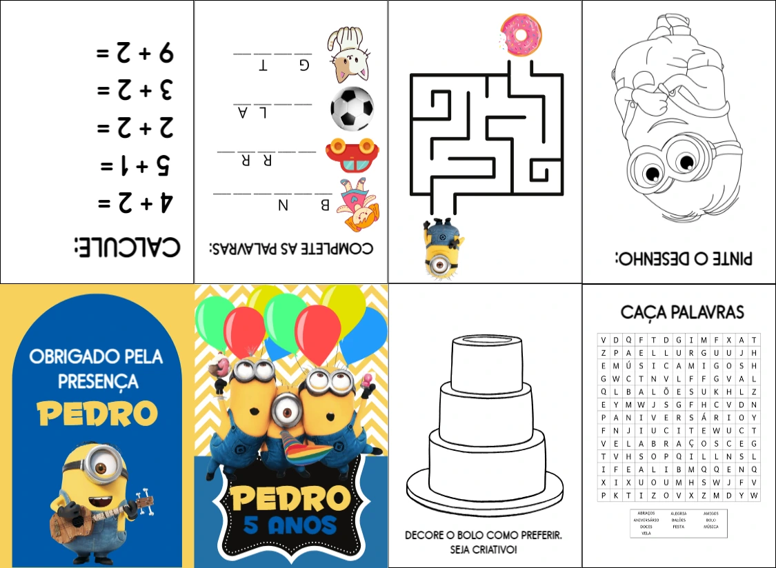 Livro de Atividades Minions Editável para Aniversário