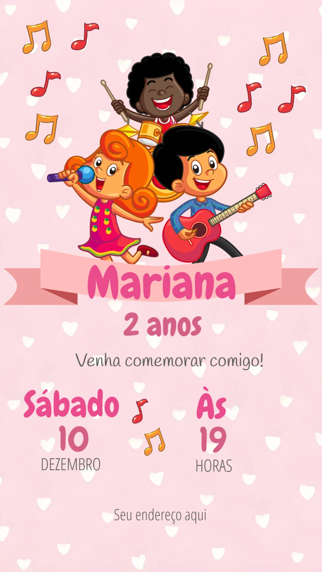Convite de Aniversário 3 Palavrinhas Musical para Editar Online