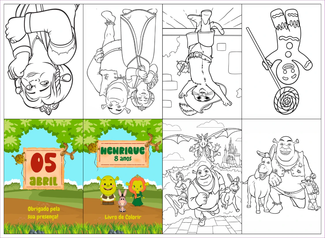 Lembrancinha Livro de Colorir Shrek para Editar e Imprimir