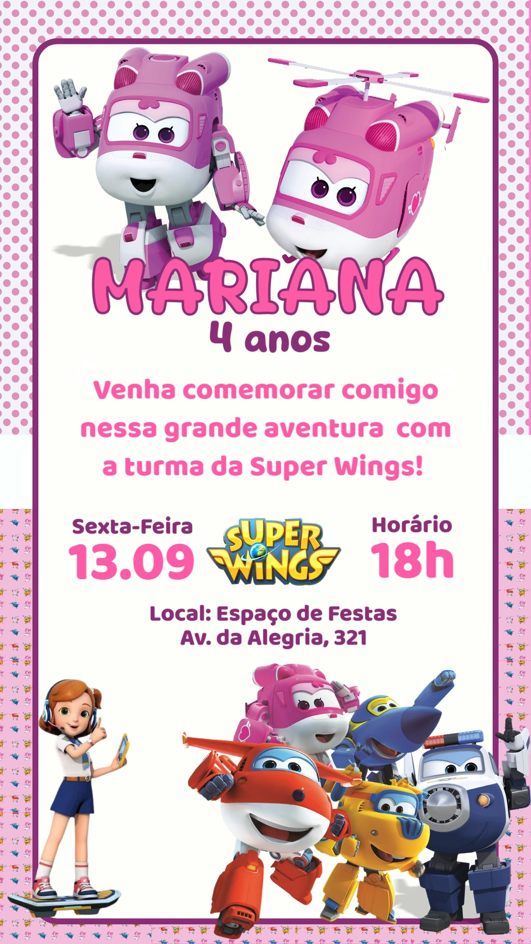Convite de Aniversário Super Wings para Editar Online