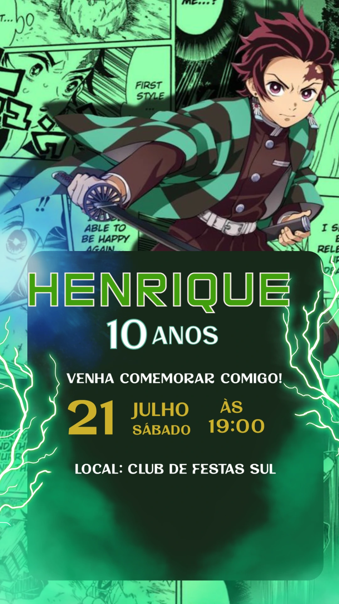 Convite de Aniversário Demon Slayer para Editar Online