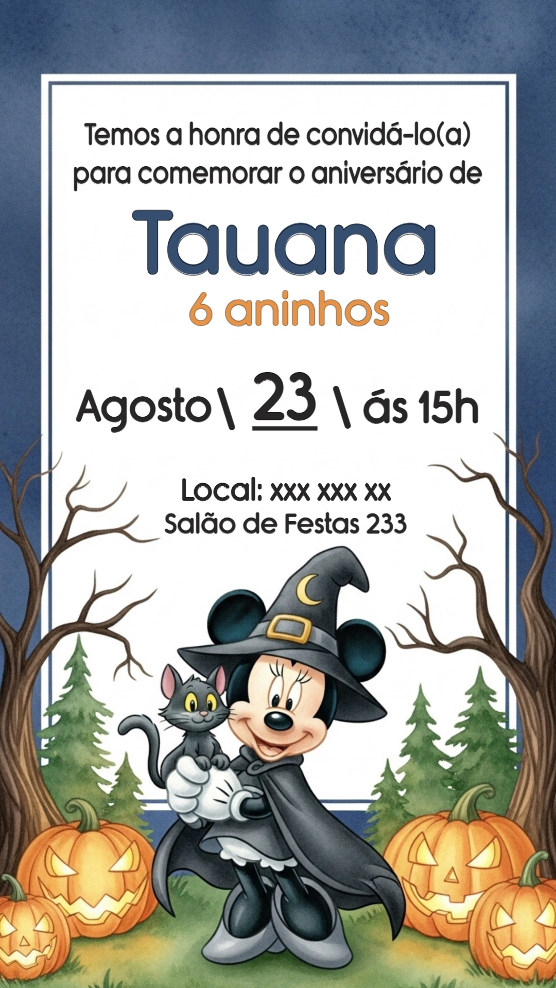 Convite Aniversário Minnie Halloween para Editar Online