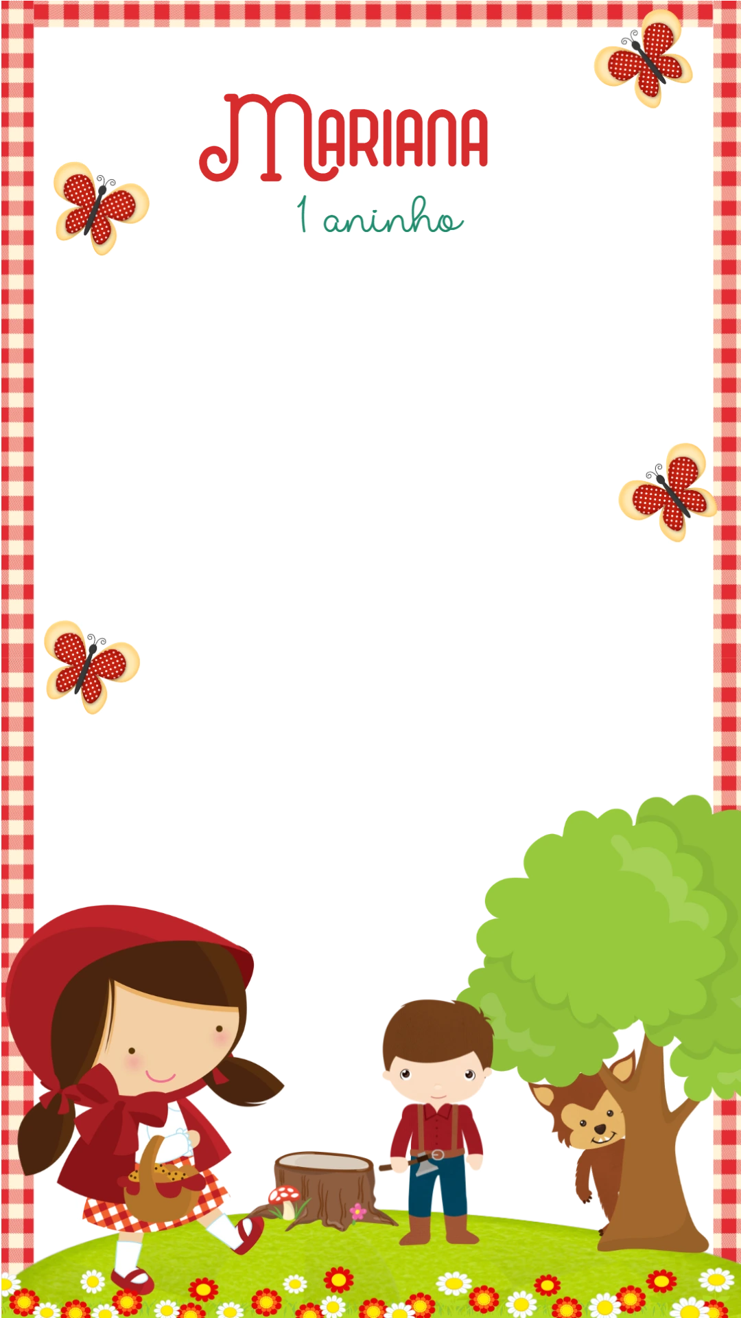Moldura Aniversário Chapeuzinho Vermelho para Editar Online