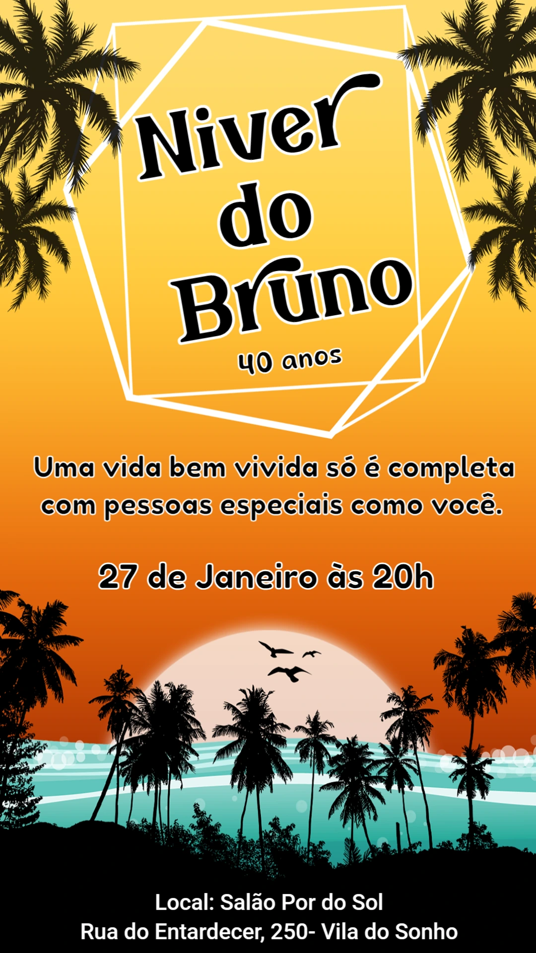 Convite Aniversário Tardezinha Pôr do Sol para Editar Online