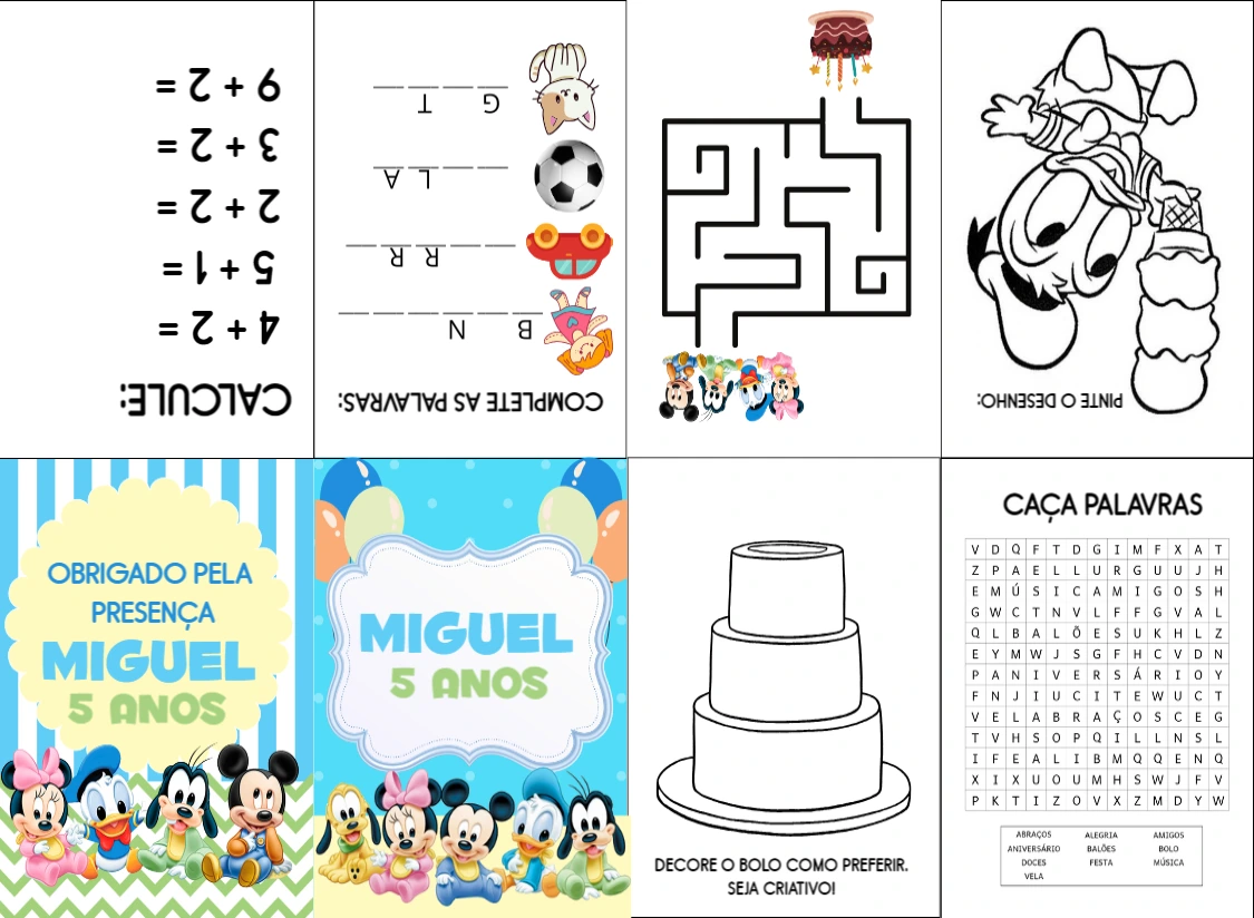 Livrinho de Atividades Mickey Baby Editável para Lembrancinha