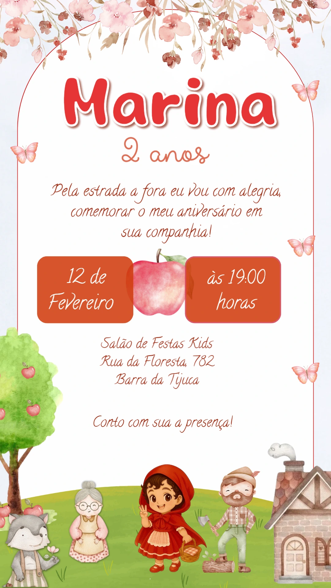 Convite Aniversário Chapeuzinho Vermelho para Editar Online