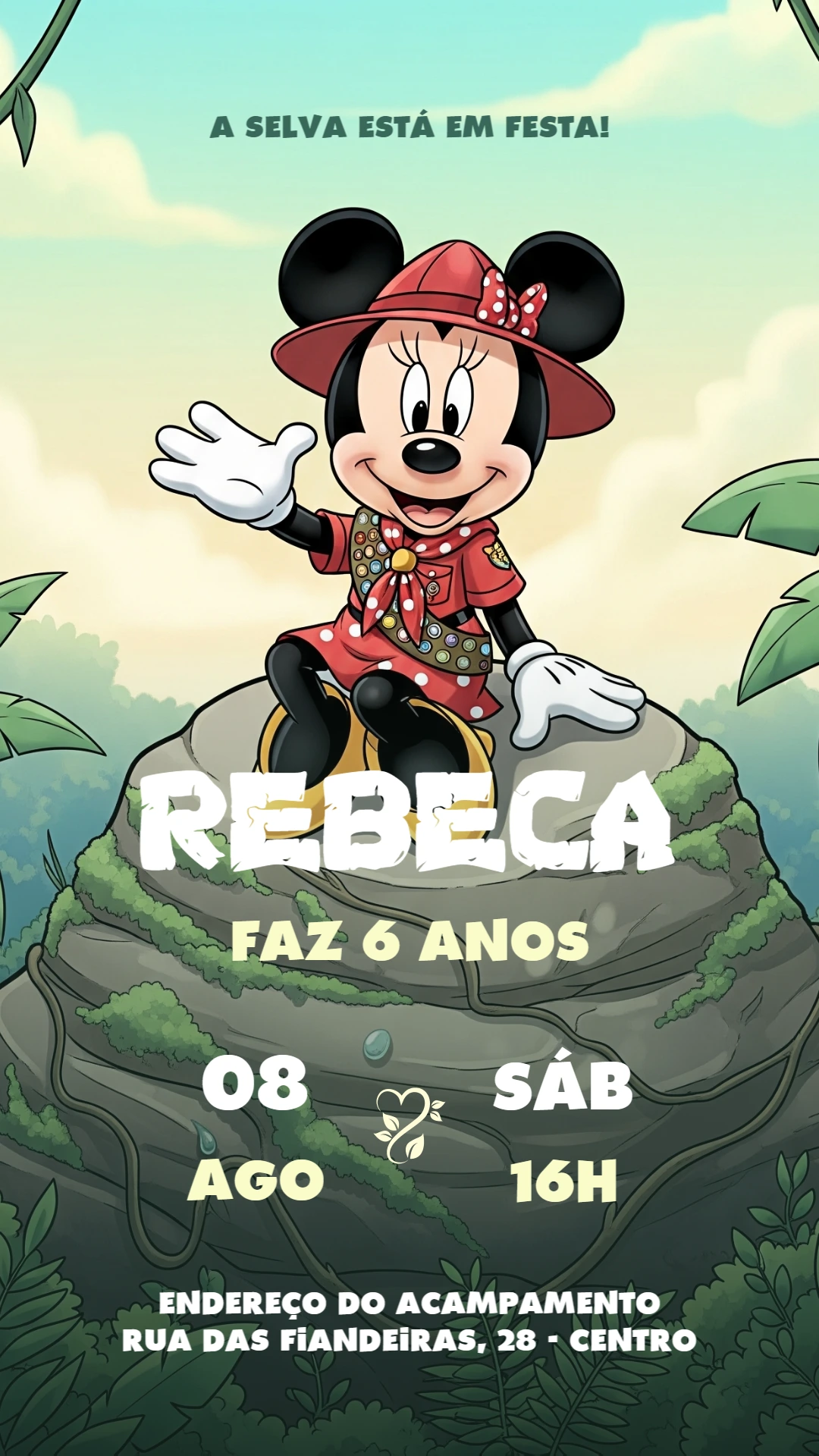 Convite Aniversário Minnie Safari para Editar Online