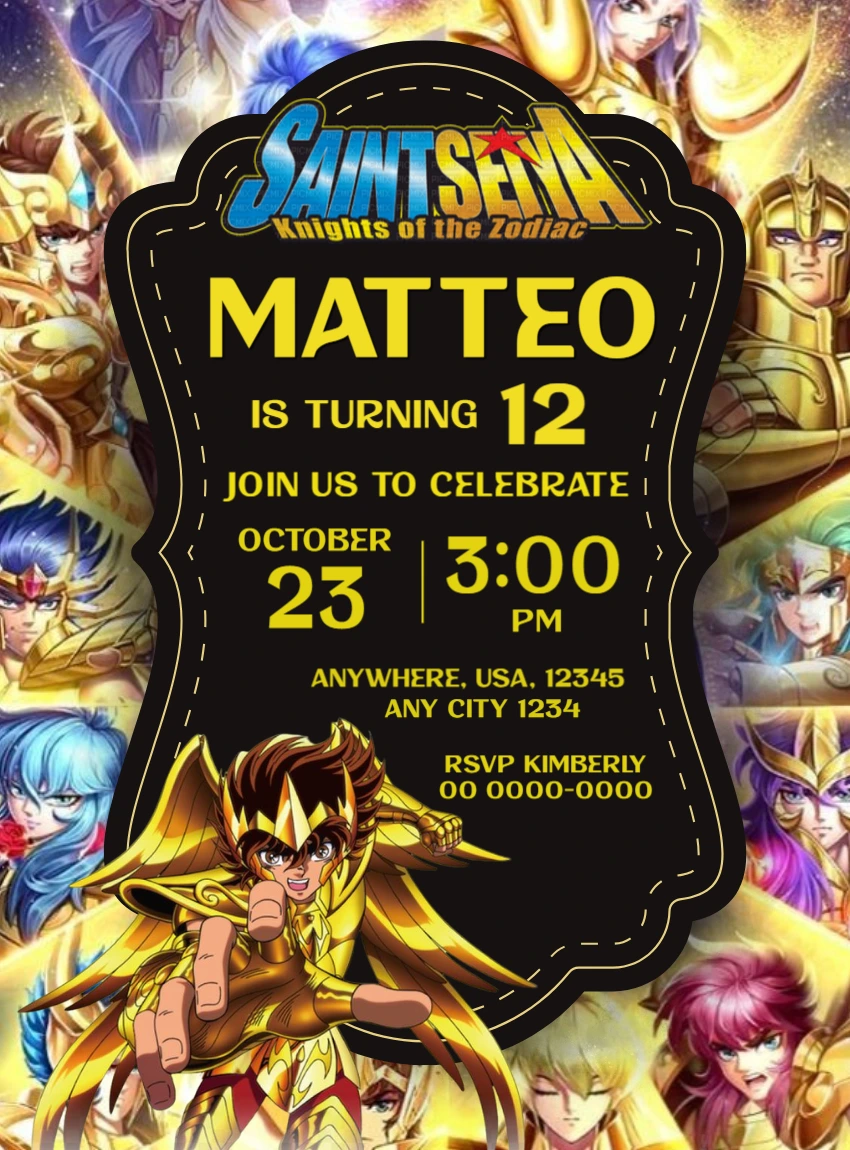 Editable Saint Seiya Birthday Invitation Template