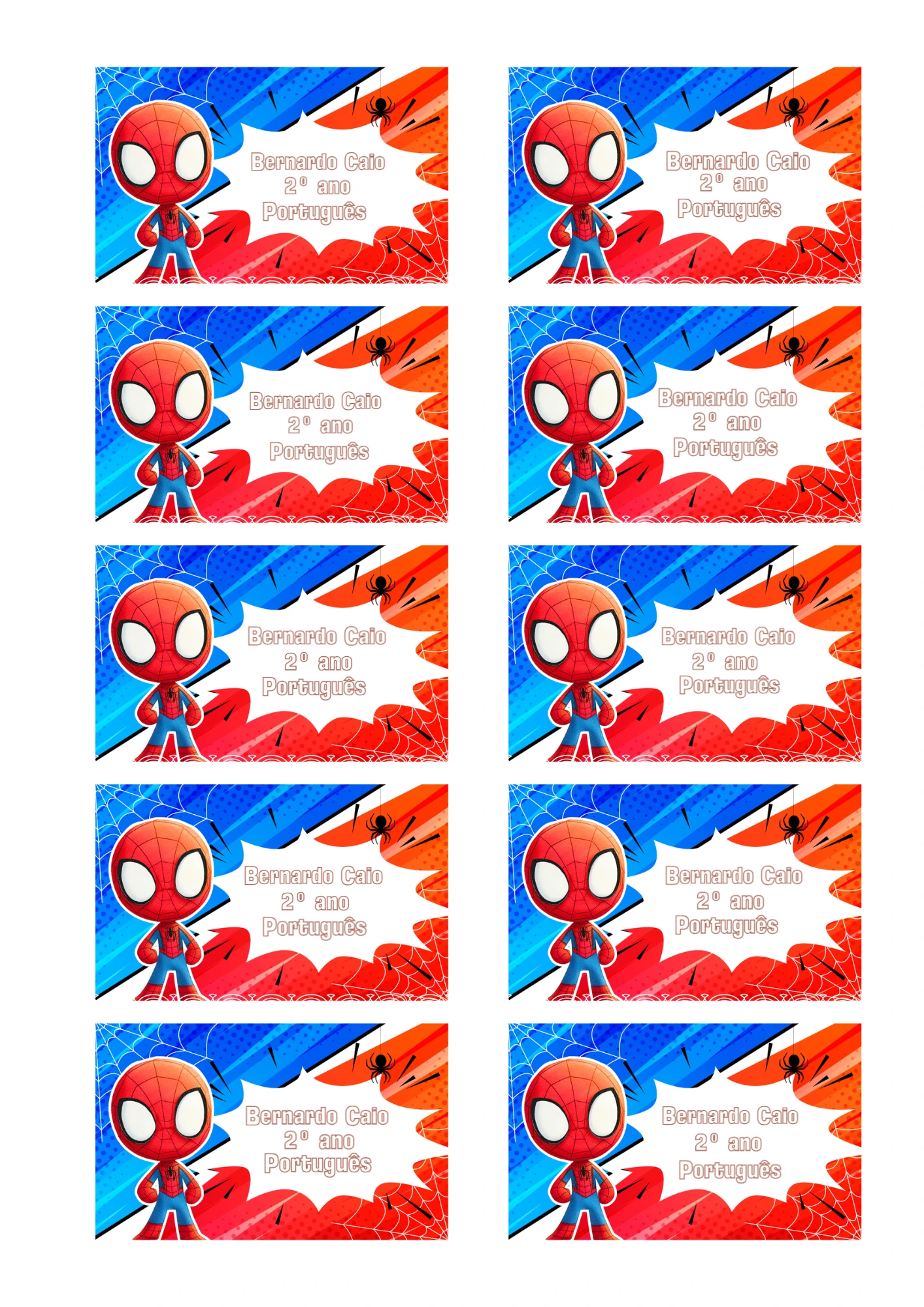 Etiqueta Escolar Homem-Aranha Infantil para Editar e Imprimir