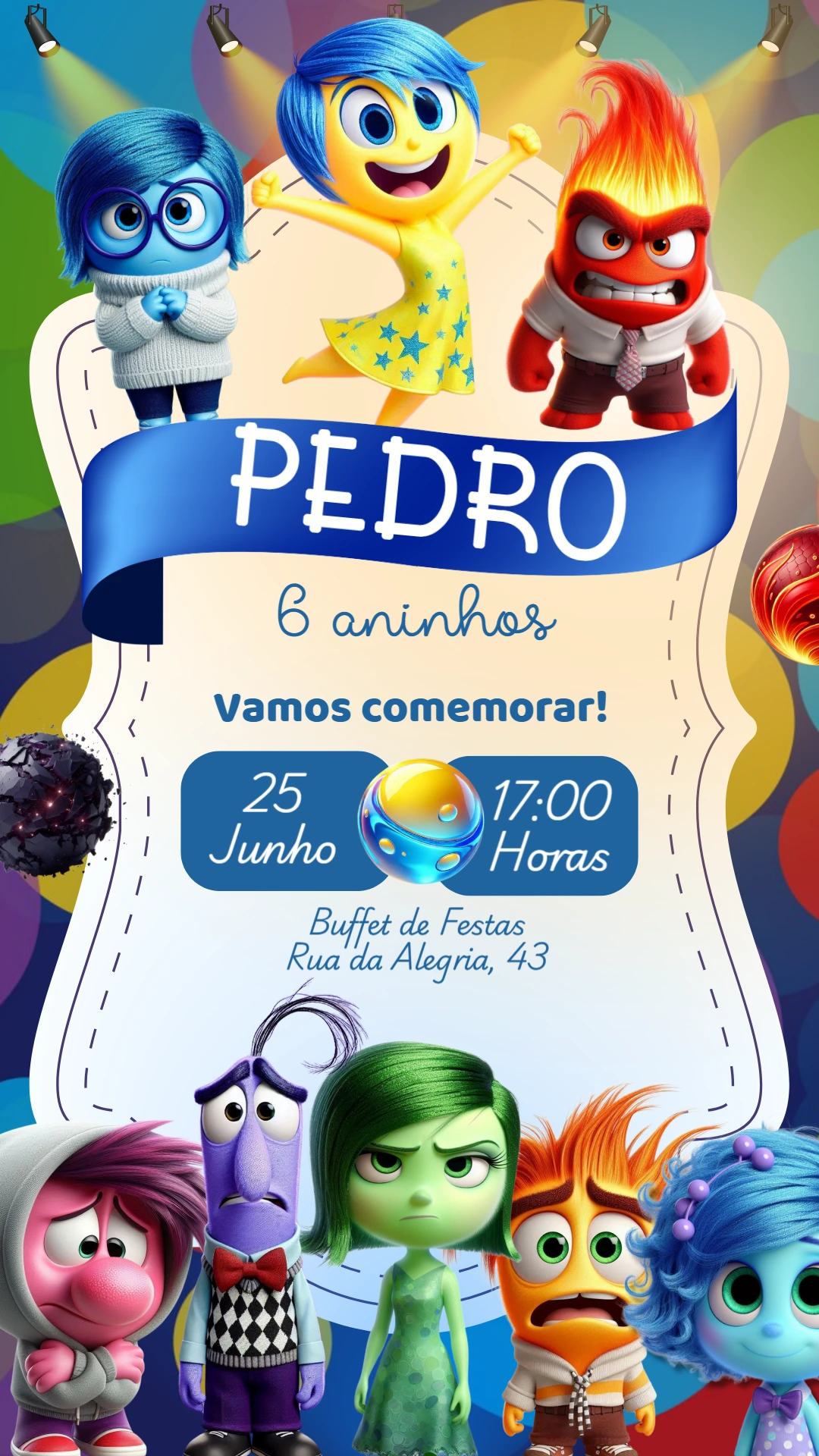 Convite de Aniversário Divertida Mente para Editar Online